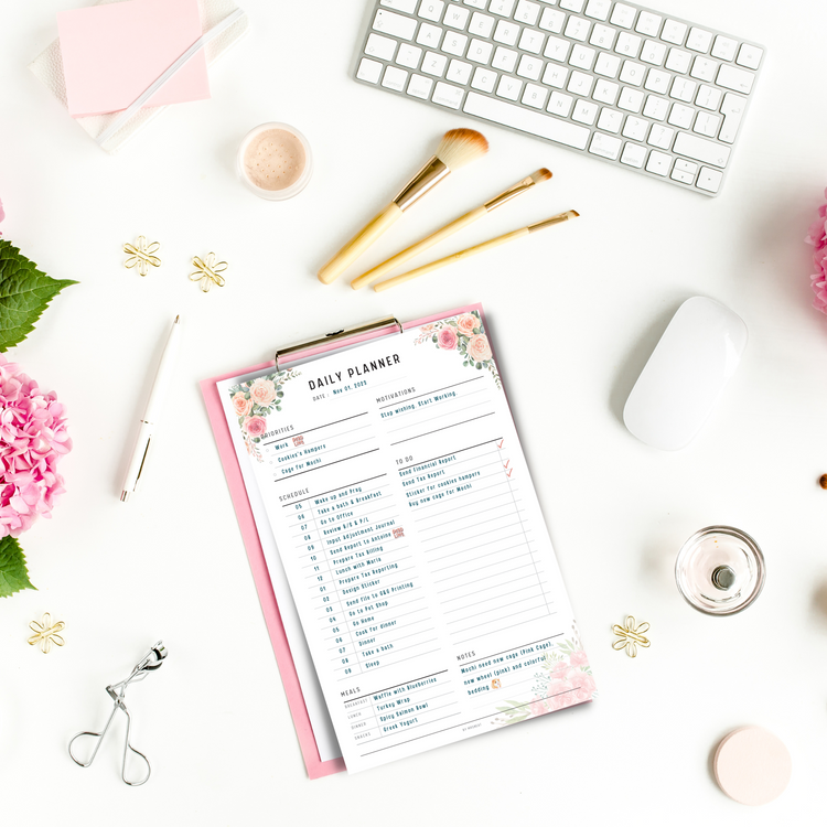 Floral Pink Blush Daily Planner Printable