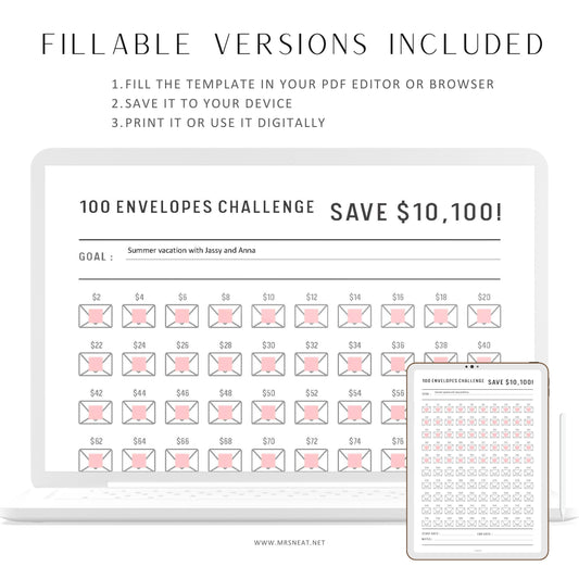100 Envelope Saving Challenge, 10100 Saving Challenge Printable, Fillable 100 Day Challenge, No Spending Challenge, A4/Letter/Half Letter/A5