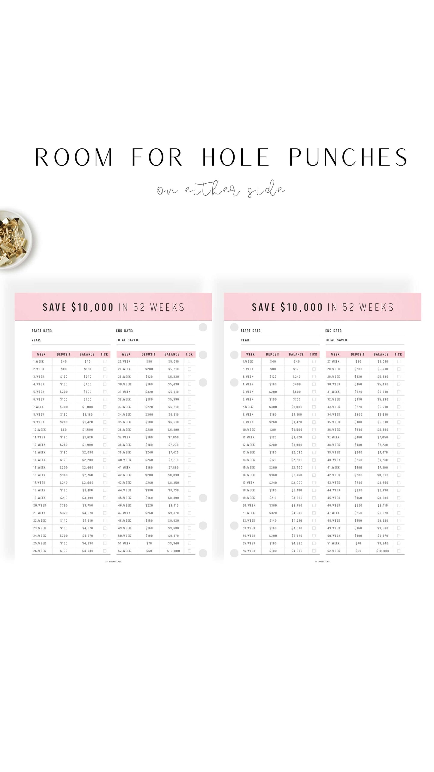 Pink Blush $10,000 Saving Challenge in 52 Weeks
