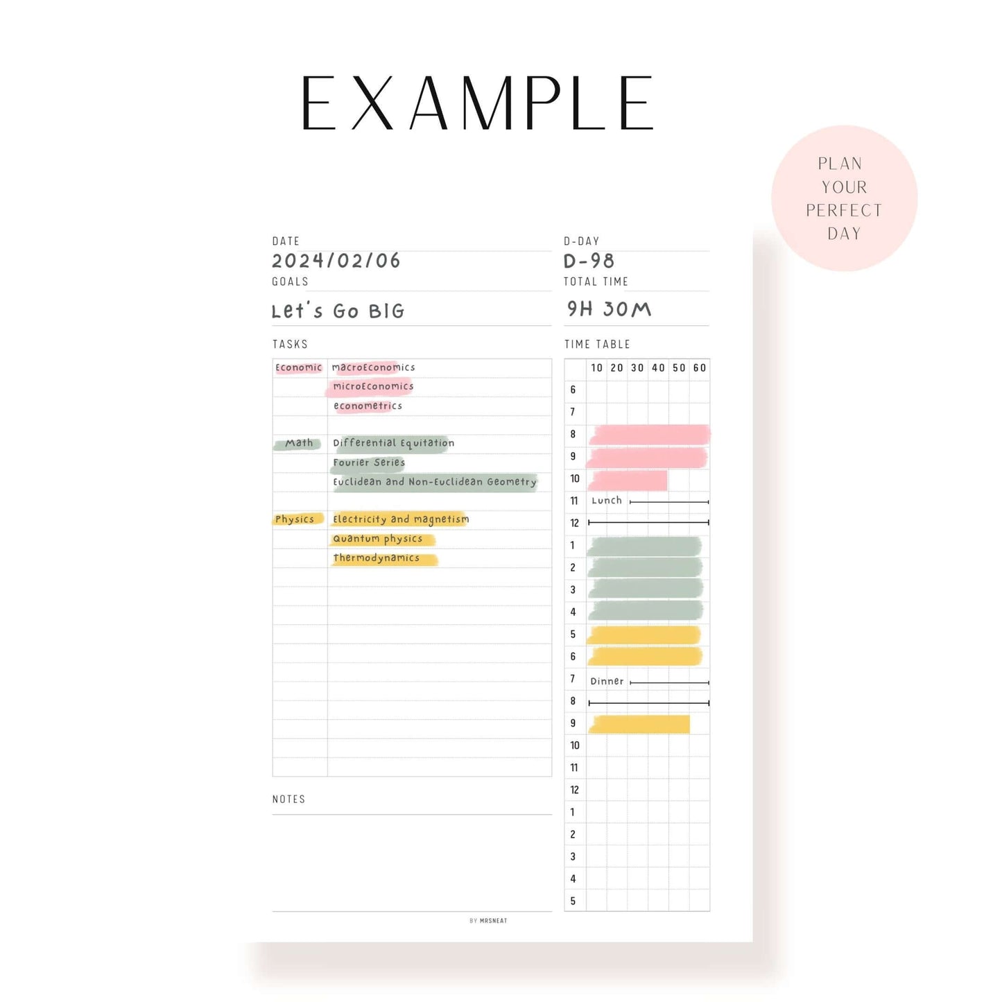 10 Minutes Daily Planner Template