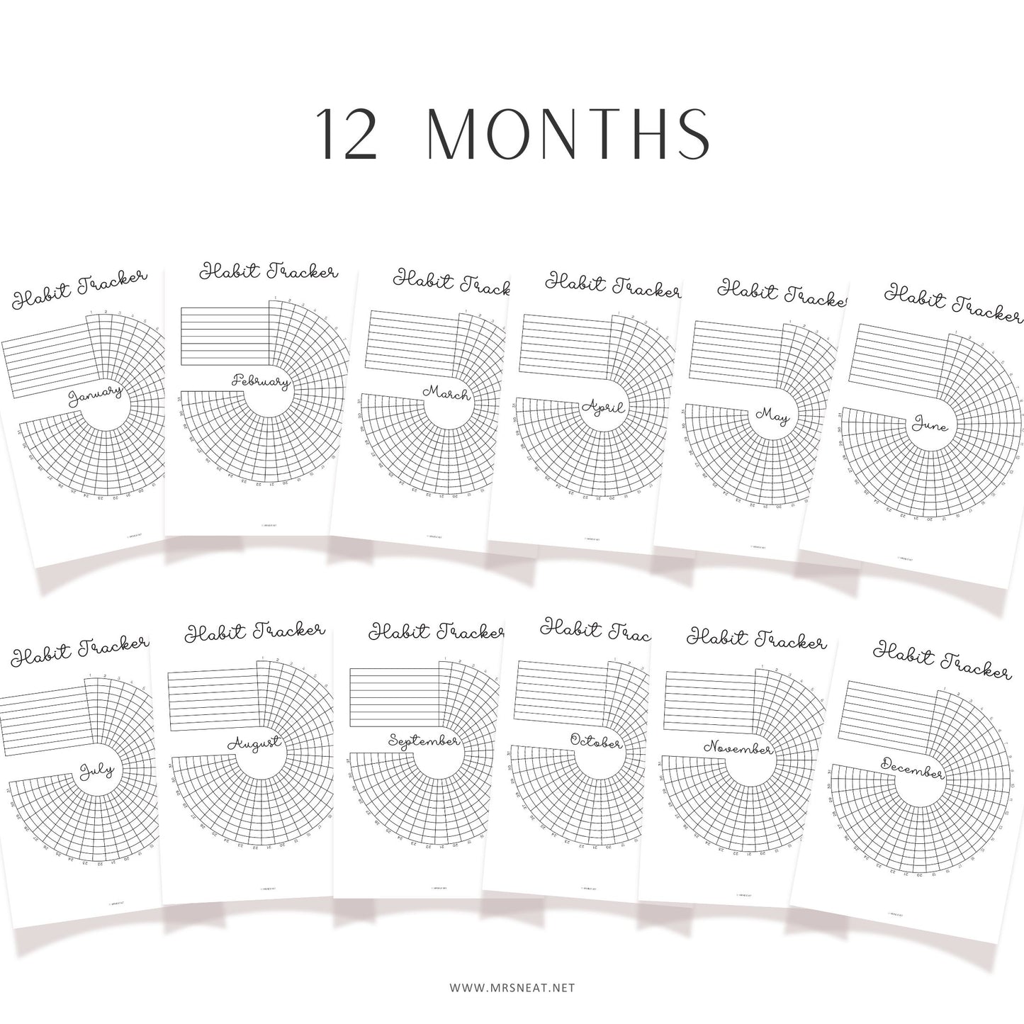 Daily Habit Tracker Bundle Monthly PRINTABLE, Floral Habit Tracker Circle Wheel, 12 Months Tracker, Planner Journal Page Goals Fitness, Digital Planner, Printable Planner, A4, A5, Letter, Half Letter