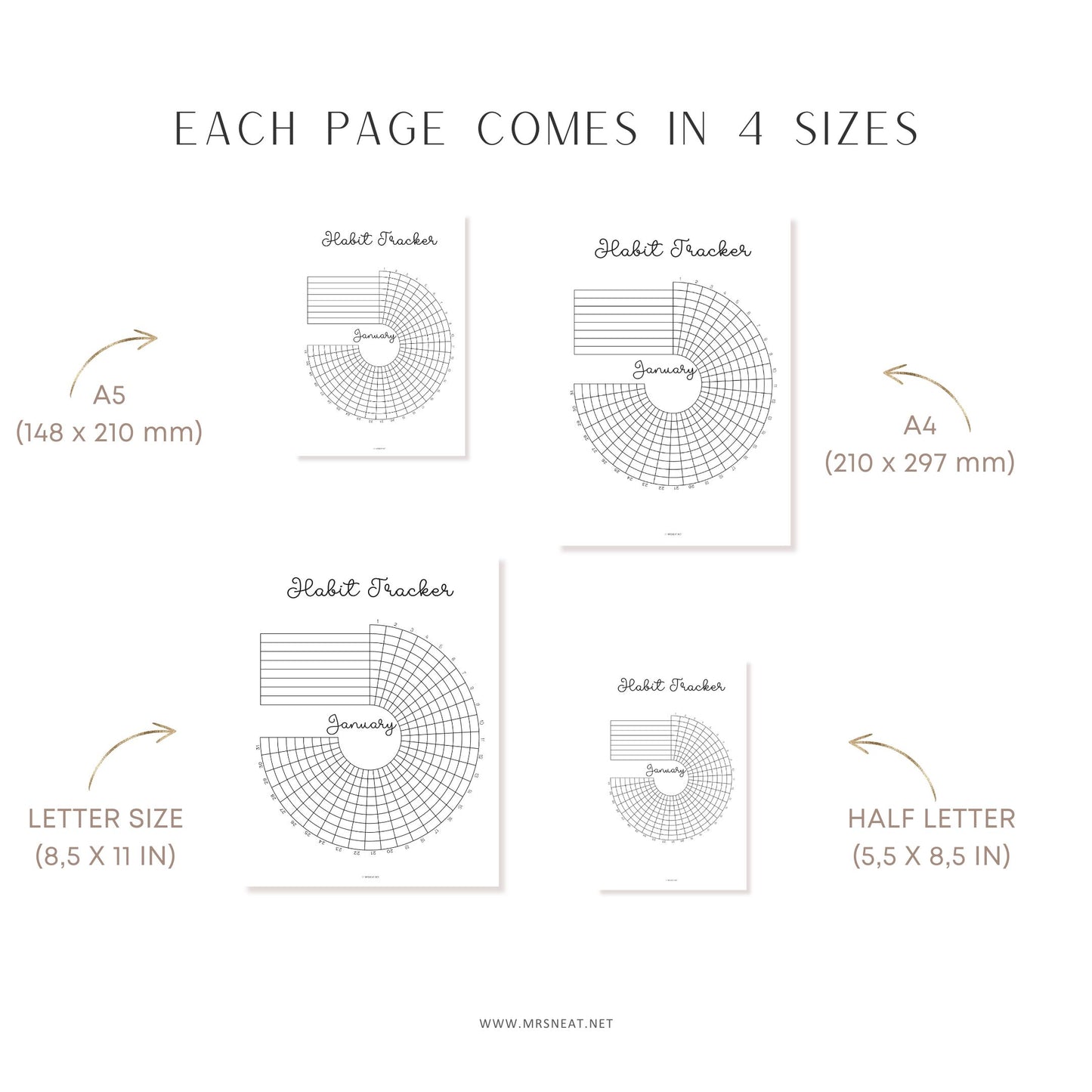 Daily Habit Tracker Bundle Monthly PRINTABLE, Floral Habit Tracker Circle Wheel, 12 Months Tracker, Planner Journal Page Goals Fitness, Digital Planner, Printable Planner, A4, A5, Letter, Half Letter