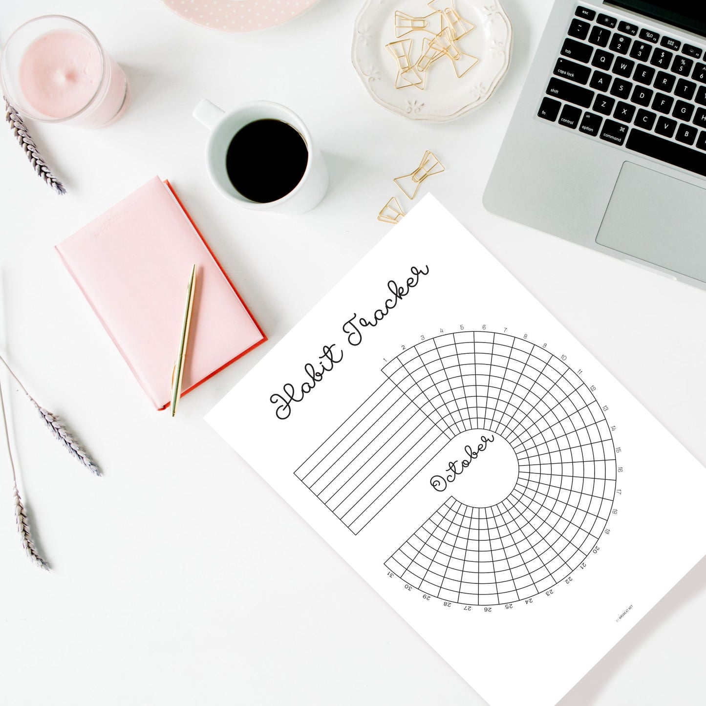 Daily Habit Tracker Bundle Monthly PRINTABLE, Floral Habit Tracker Circle Wheel, 12 Months Tracker, Planner Journal Page Goals Fitness, Digital Planner, Printable Planner, A4, A5, Letter, Half Letter