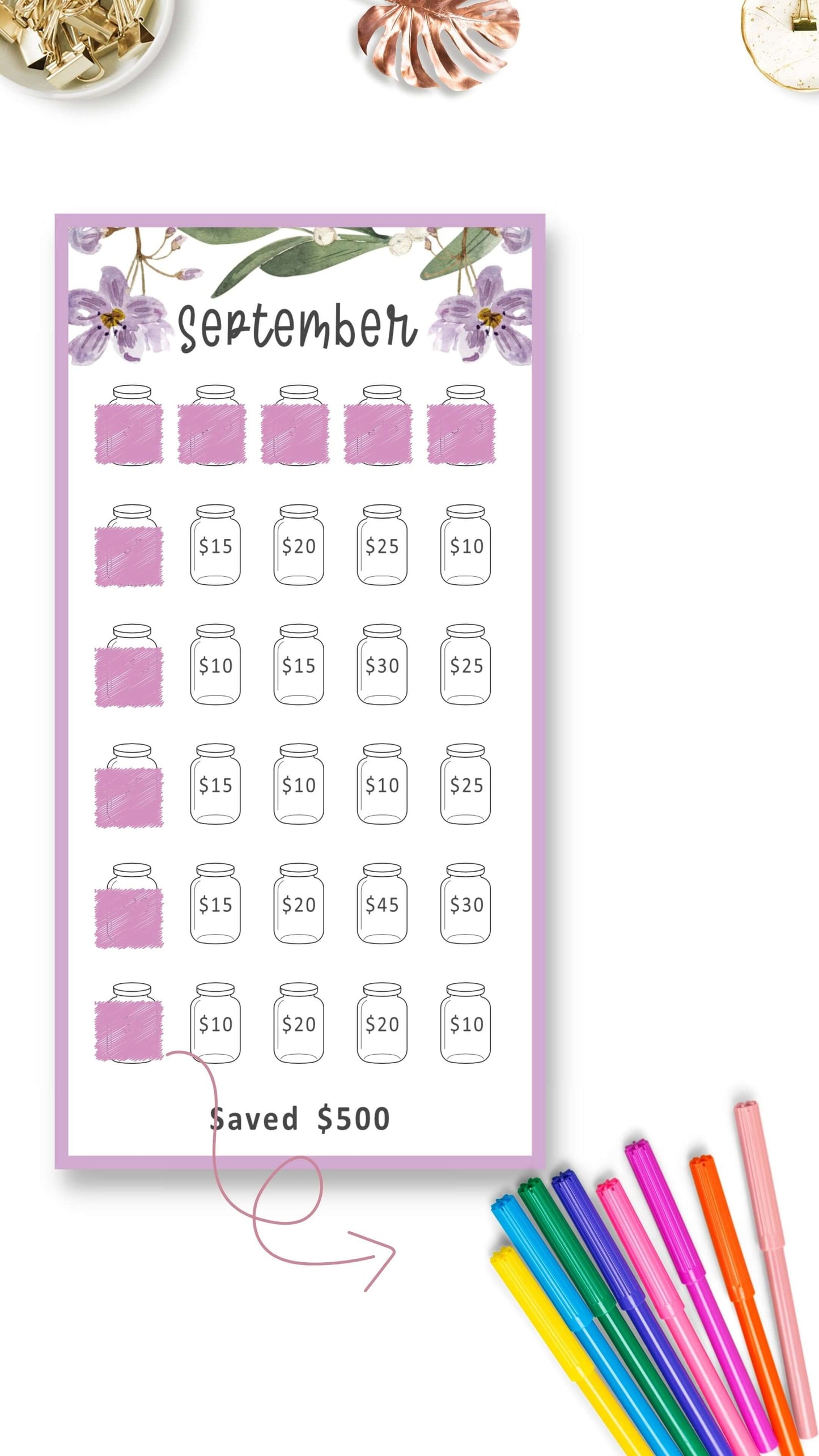 12 Months Mini Savings Challenge Template Printable A6 size
