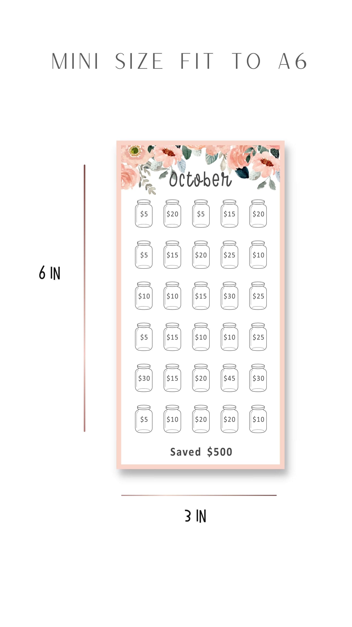 12 Months Mini Savings Challenge Template Printable A6 size