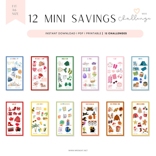 12 Months Savings Challenge Printable for Cash Stuffing, Mini Savings Challenges, A6 Money Tracker, Monthly Budgeting, Low Income Savings