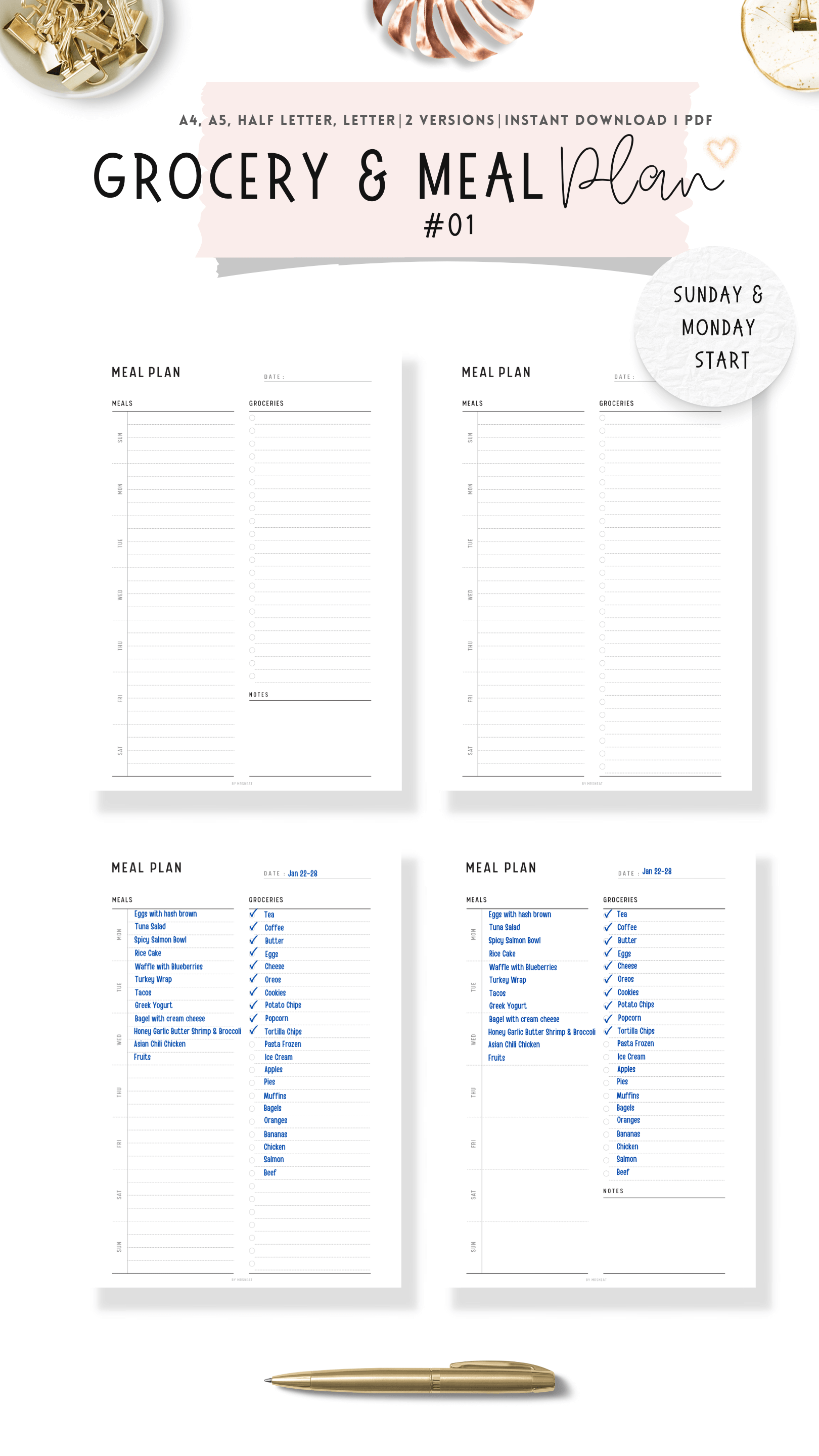 Weekly Meal Planner and Grocery List Template mrsneat Weekly Meal Planner and Grocery List Template mrsneat
