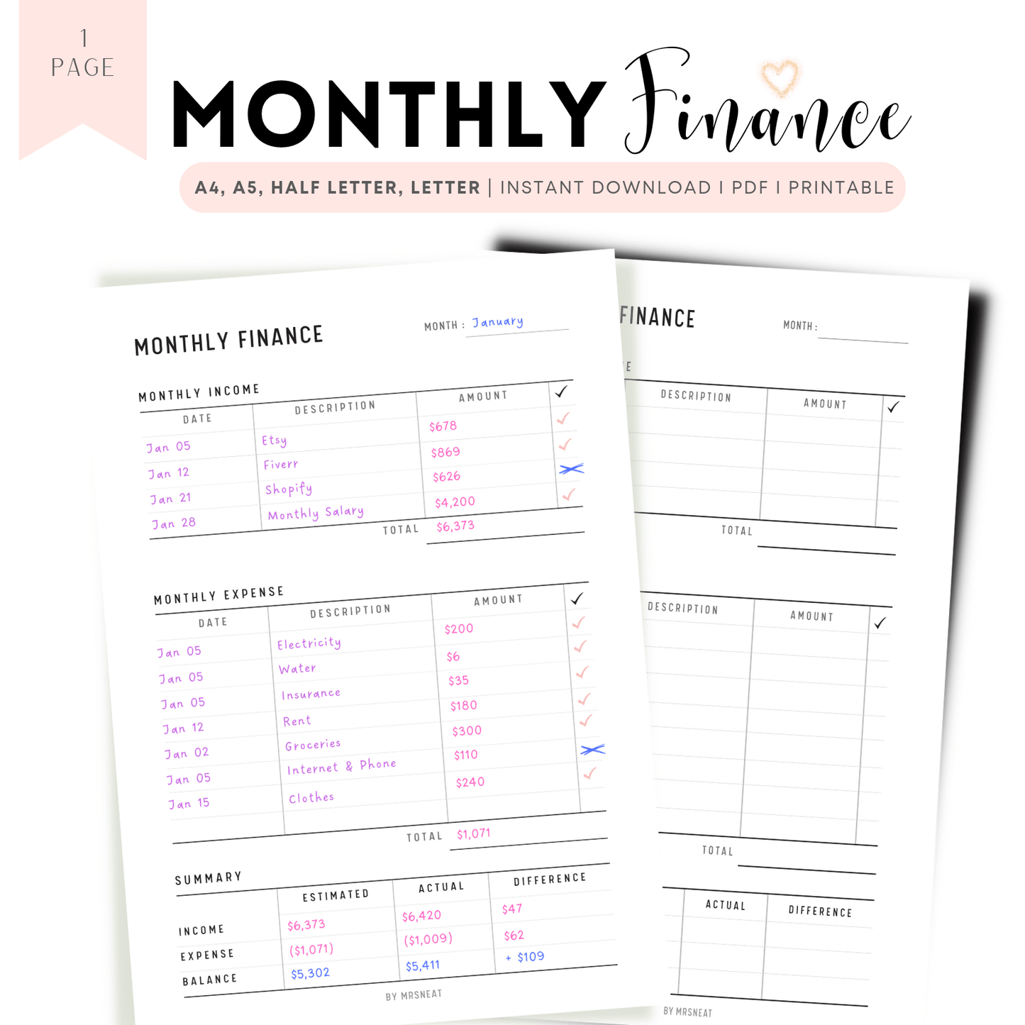 Monthly Finance Planner - M060