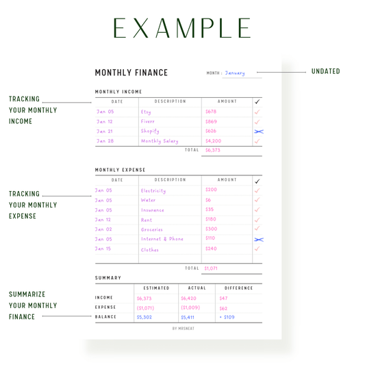 Monthly Finance Planner - M060