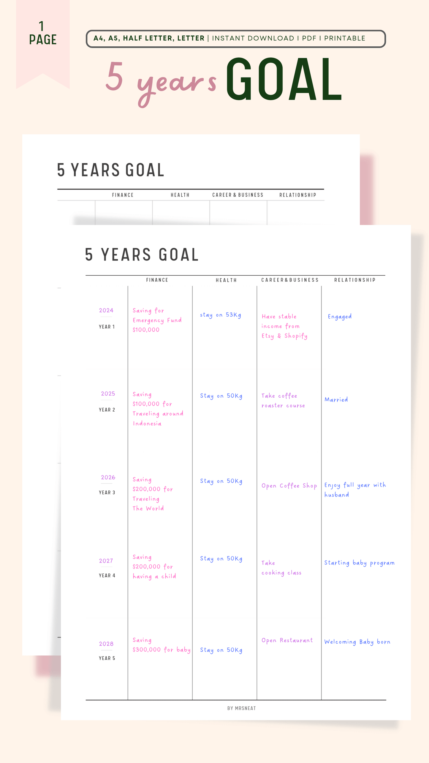 5 Year Goal Planner - M170