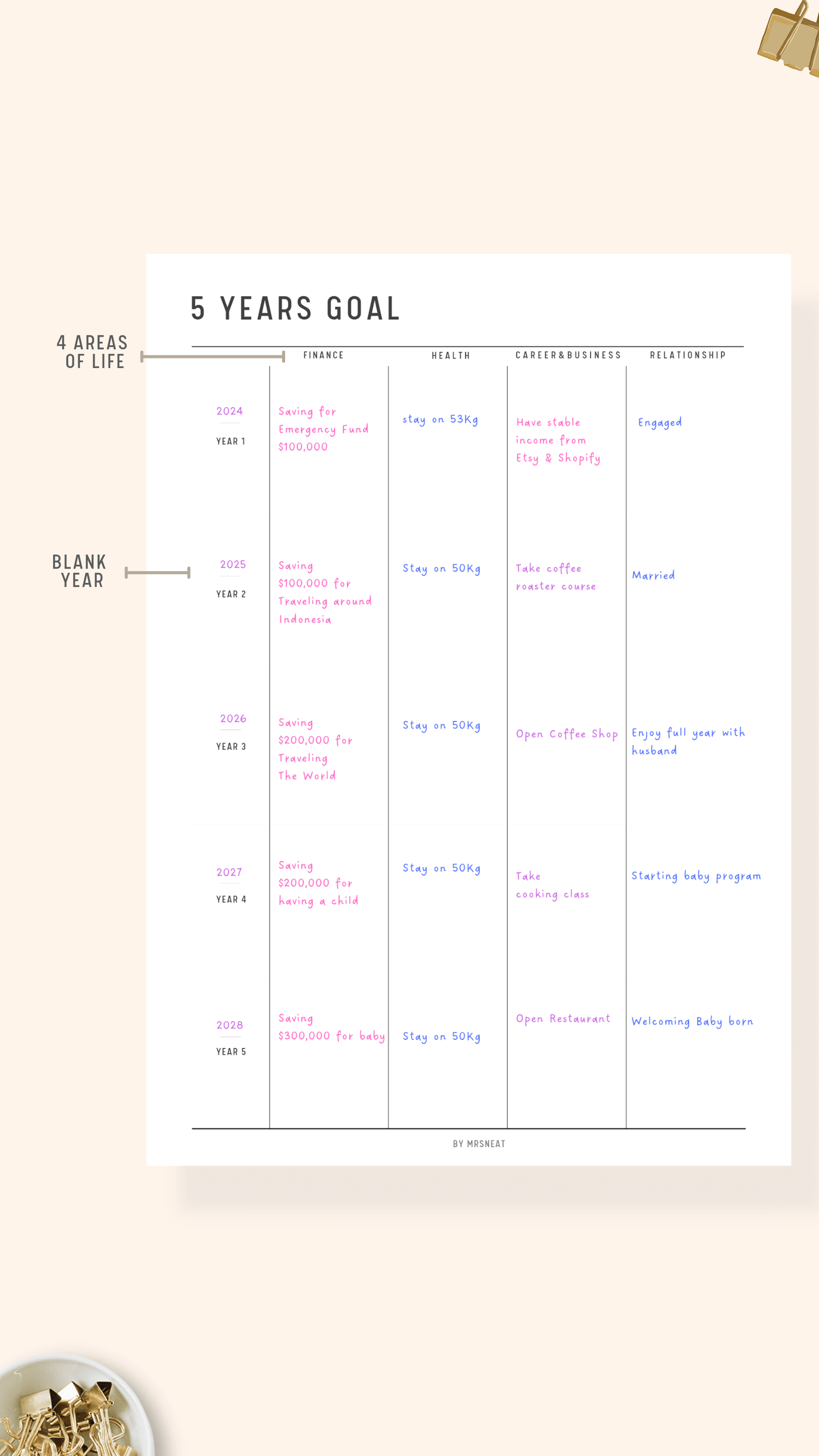 5 Year Goal Planner - M170