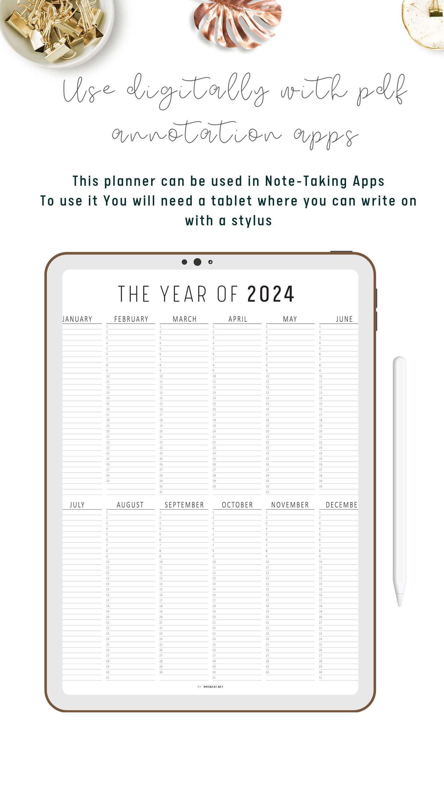 2024 Year at a Glance Template Printable, 365 days on One Page, Year at a Glance Planner Printable, Letter Size, 2 Versions, Blank version, 2024 Version