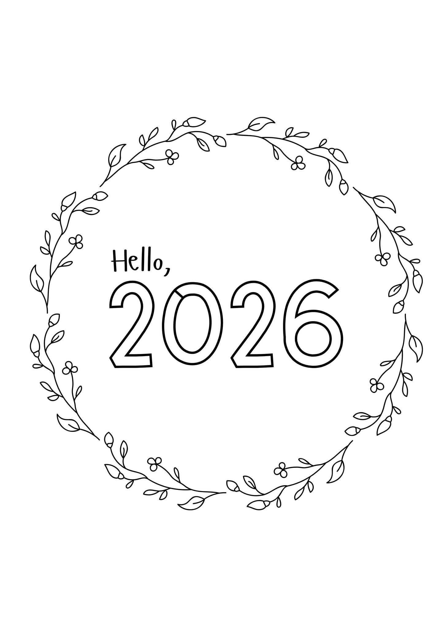 Cover page tracker journal 'Hello, 2026' surrounded by decorative foliage on a white background