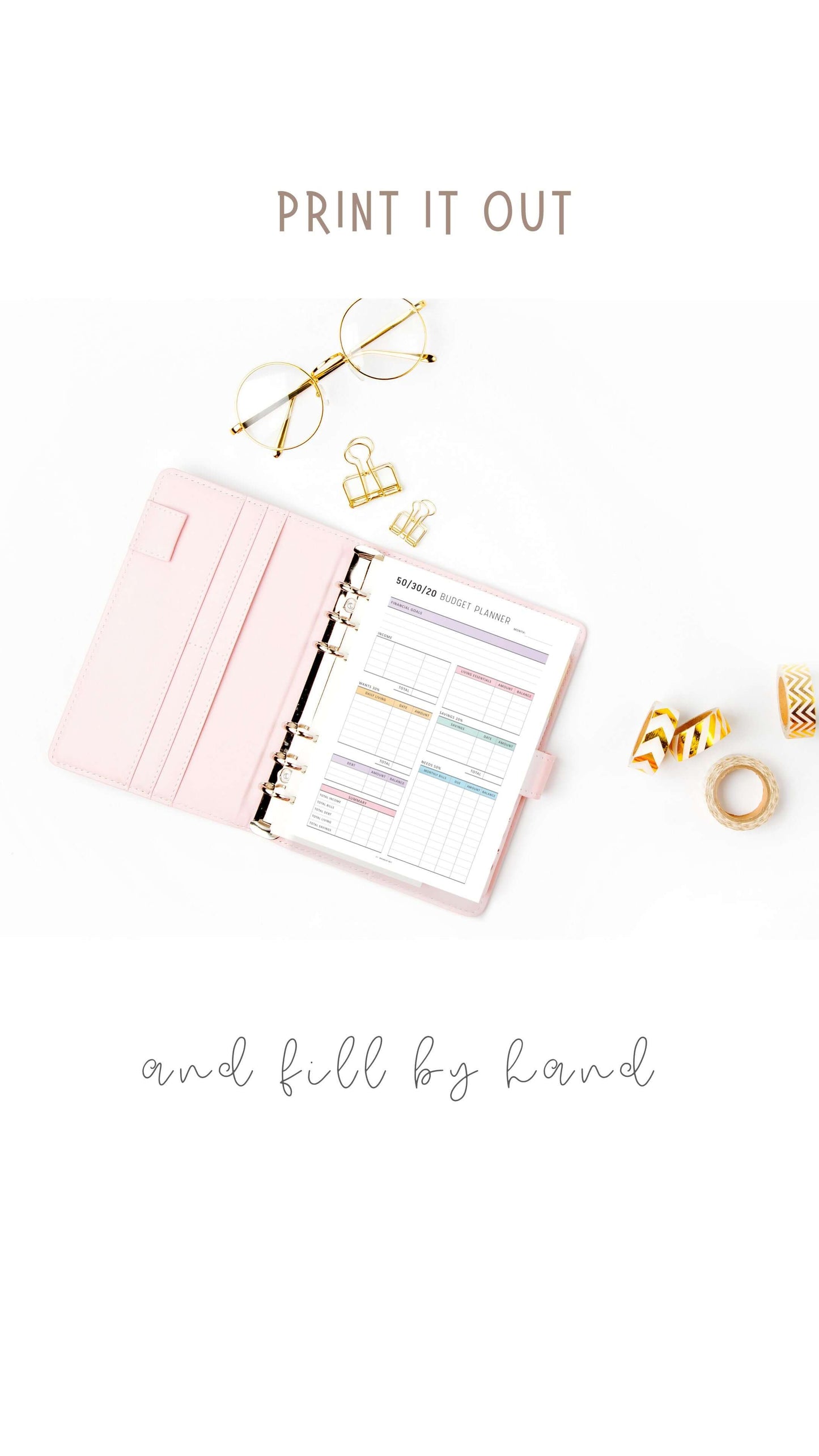 50/30/20 Budget Tracker Template Printable, Monthly Budget Planner, Colorful Page, Digital Budget Planner, A4, A5, Letter, Half Letter, PDF