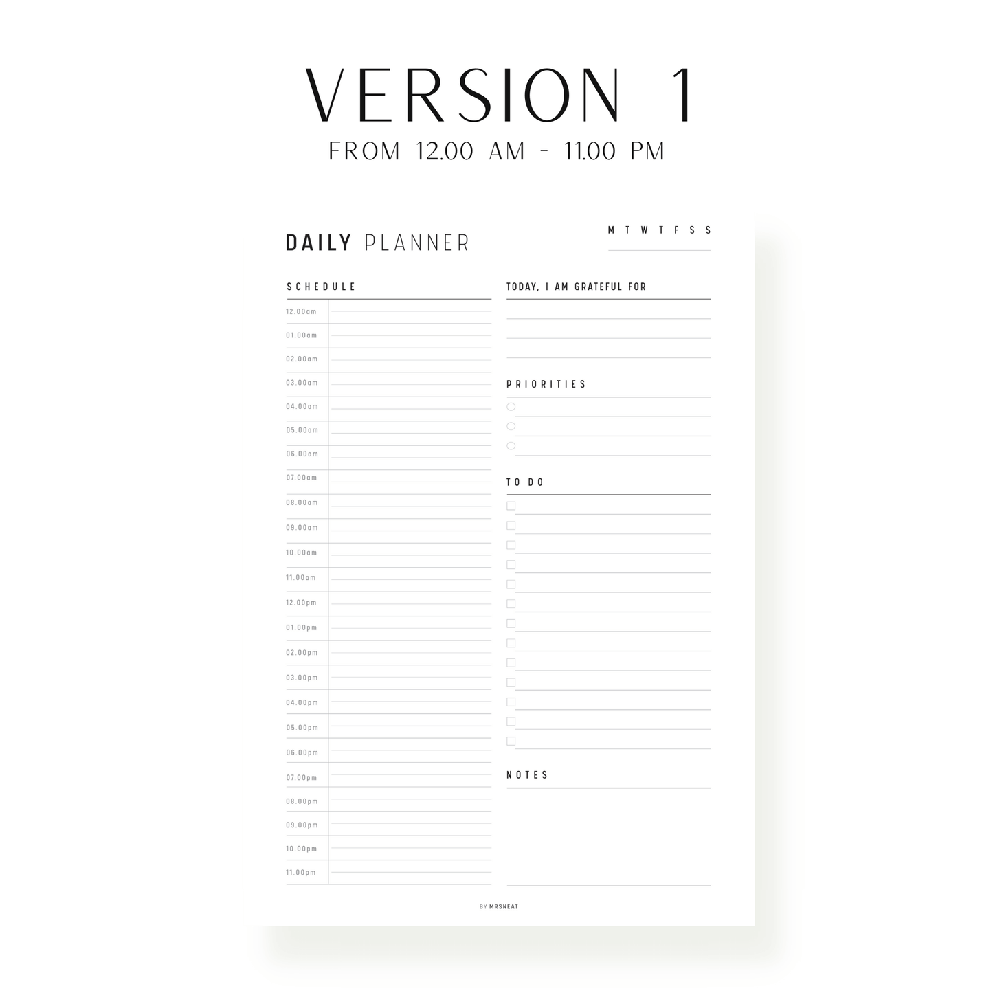 24 Hour Daily Planner Printable