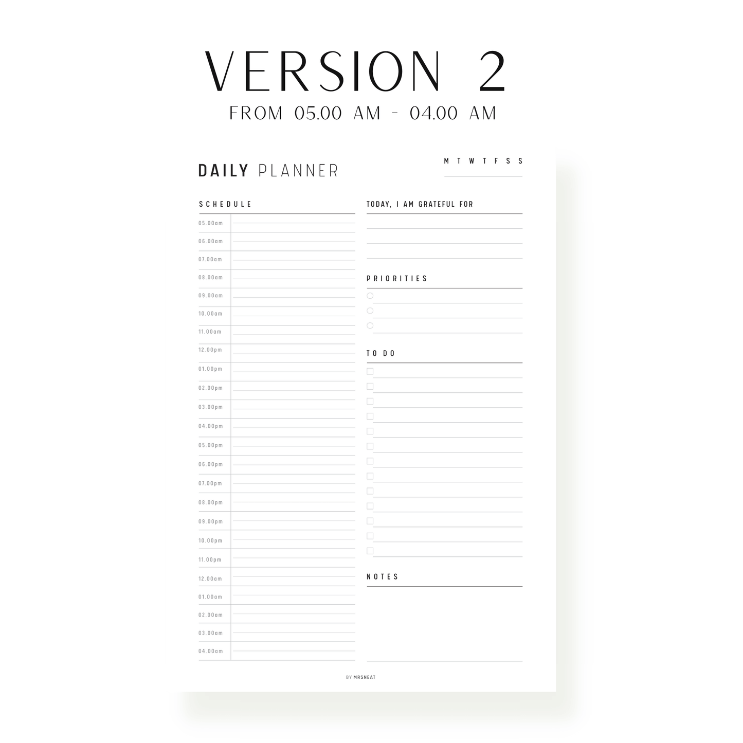 24 Hour Daily Planner Printable