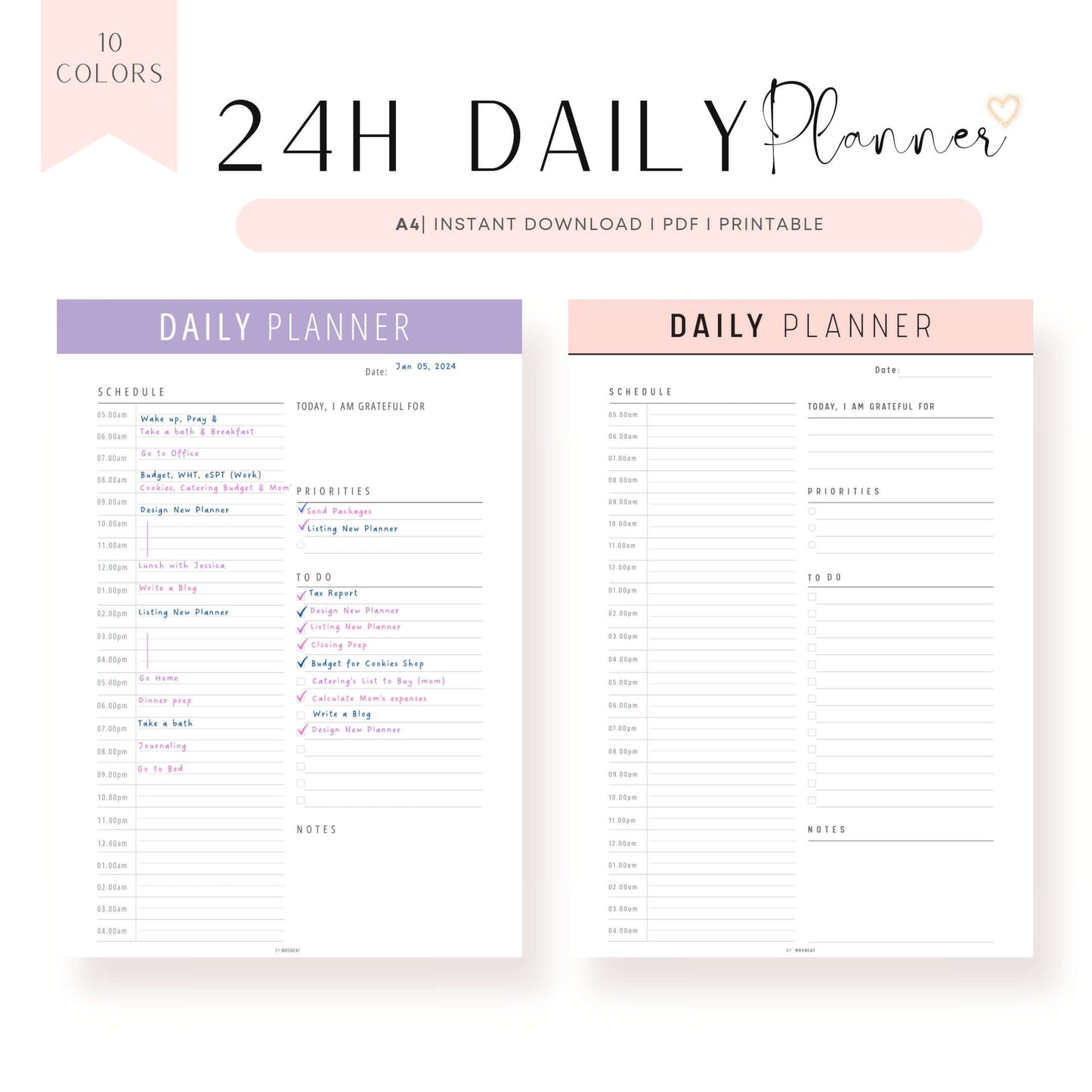 24 Hour Daily Schedule Template Printable