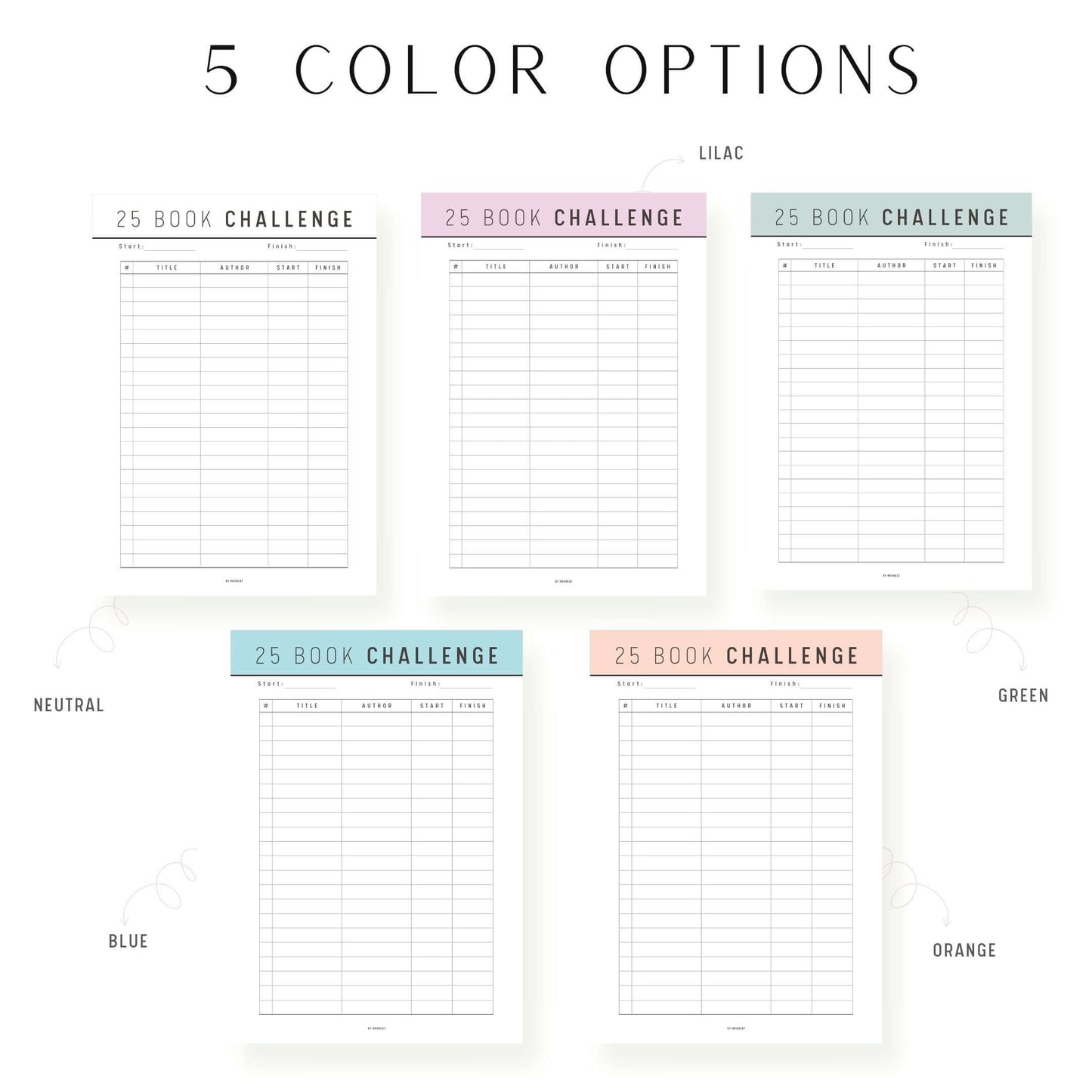Colorful 25 Book Challenge List Printable