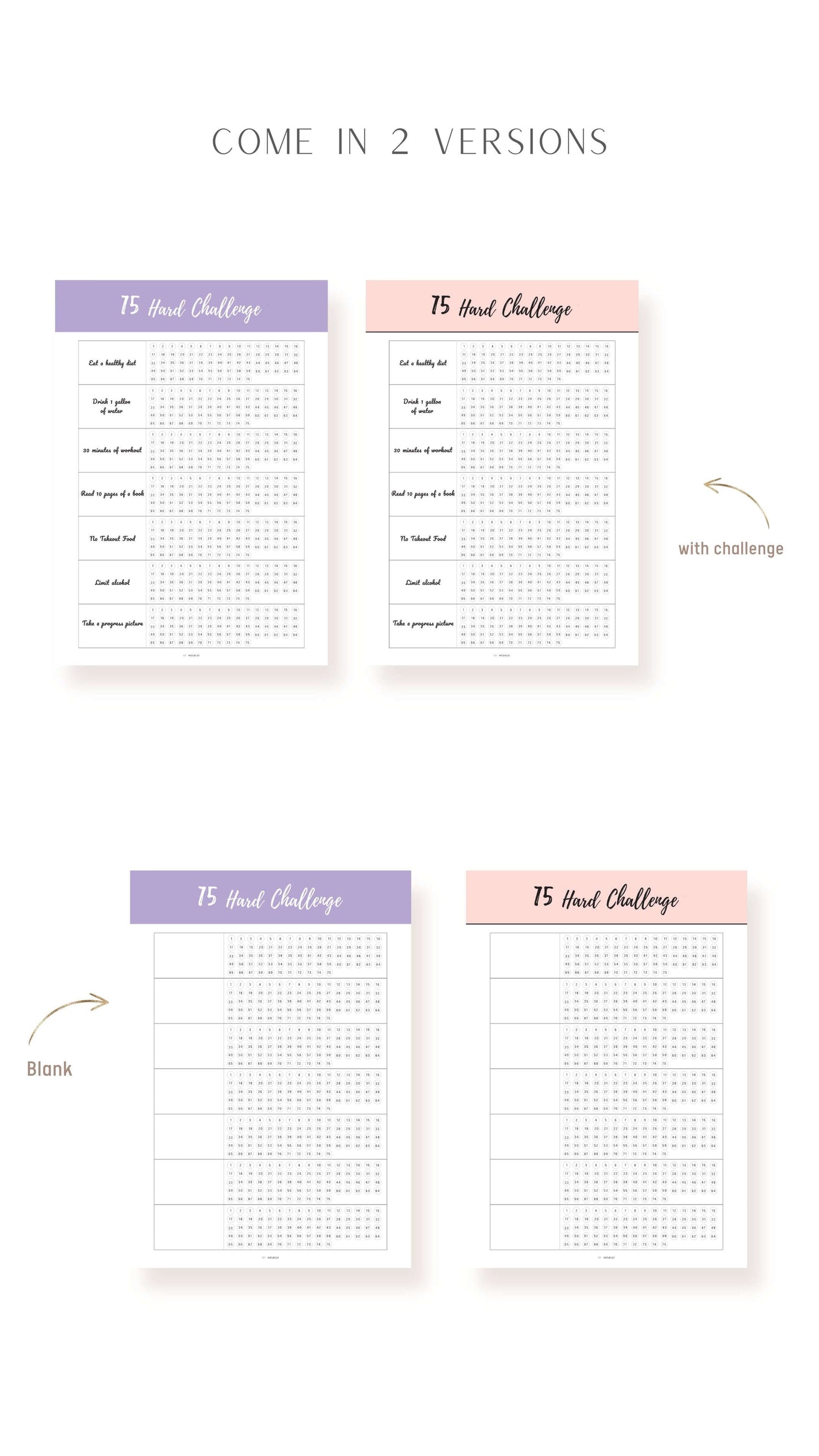 2 Versions Printable 75 Hard Challenge Template