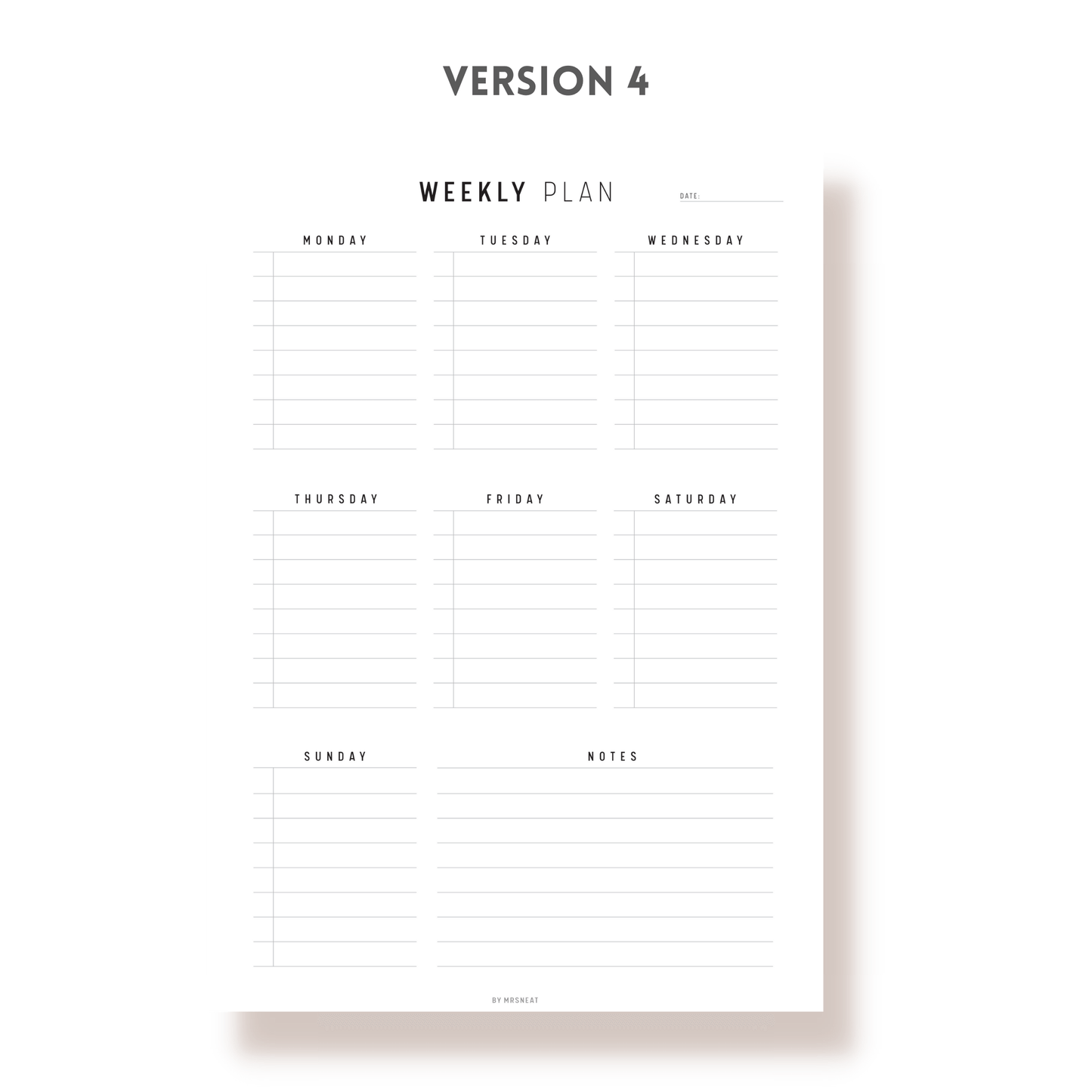 Fillable Weekly Planner Template Printable, Week at a glance, Weekly Schedule, Weekly To do list, 5 Versions, A4, A5, Letter, Half Letter