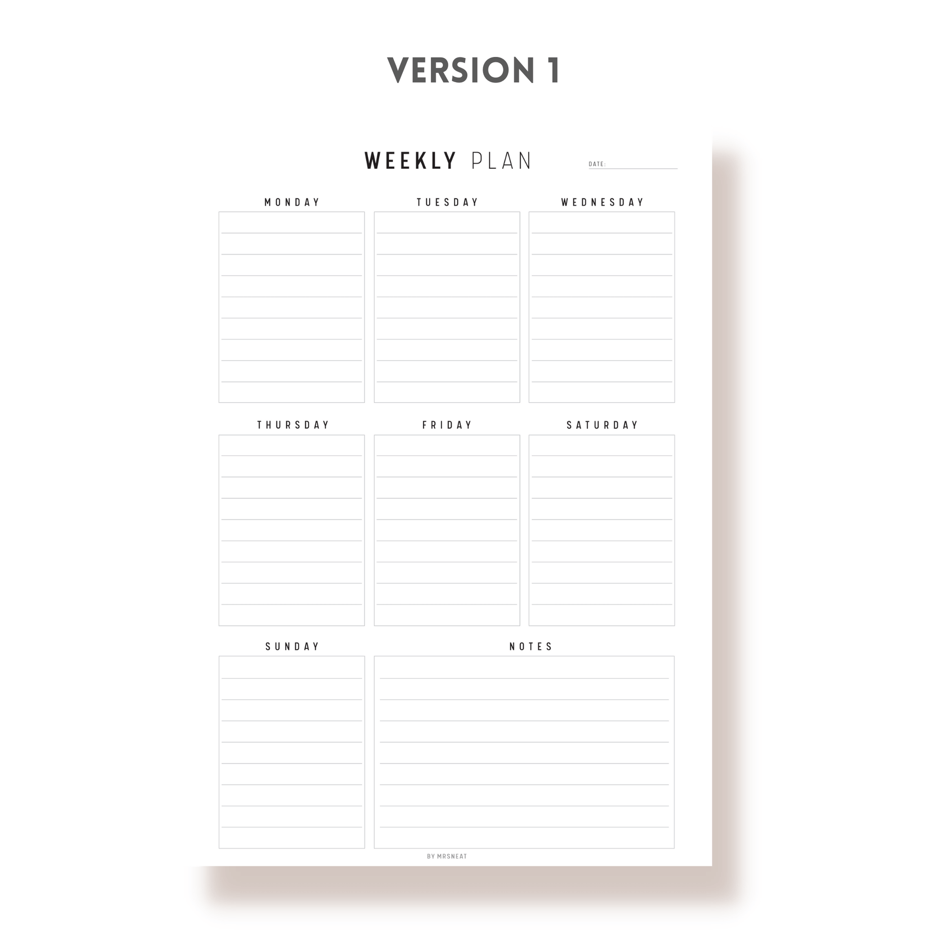 Fillable Weekly Planner Template Printable, Week at a glance, Weekly Schedule, Weekly To do list, 5 Versions, A4, A5, Letter, Half Letter