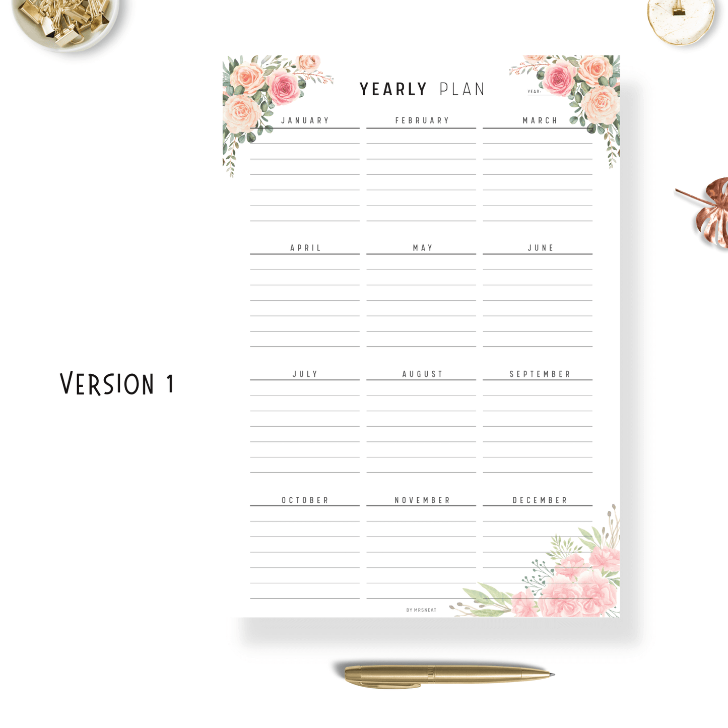 Floral Yearly Planner Printable