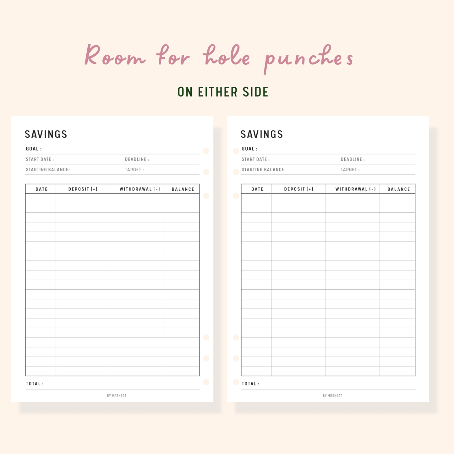 Cute, Beautiful and Minimalist Savings Tracker Printable, Fillable PDF, Digital Planner, A4, A5, Letter, Half Letter