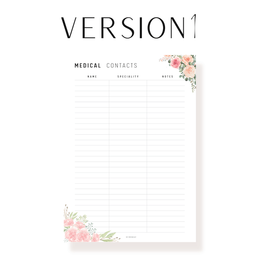 Floral Medical Contact List Printable