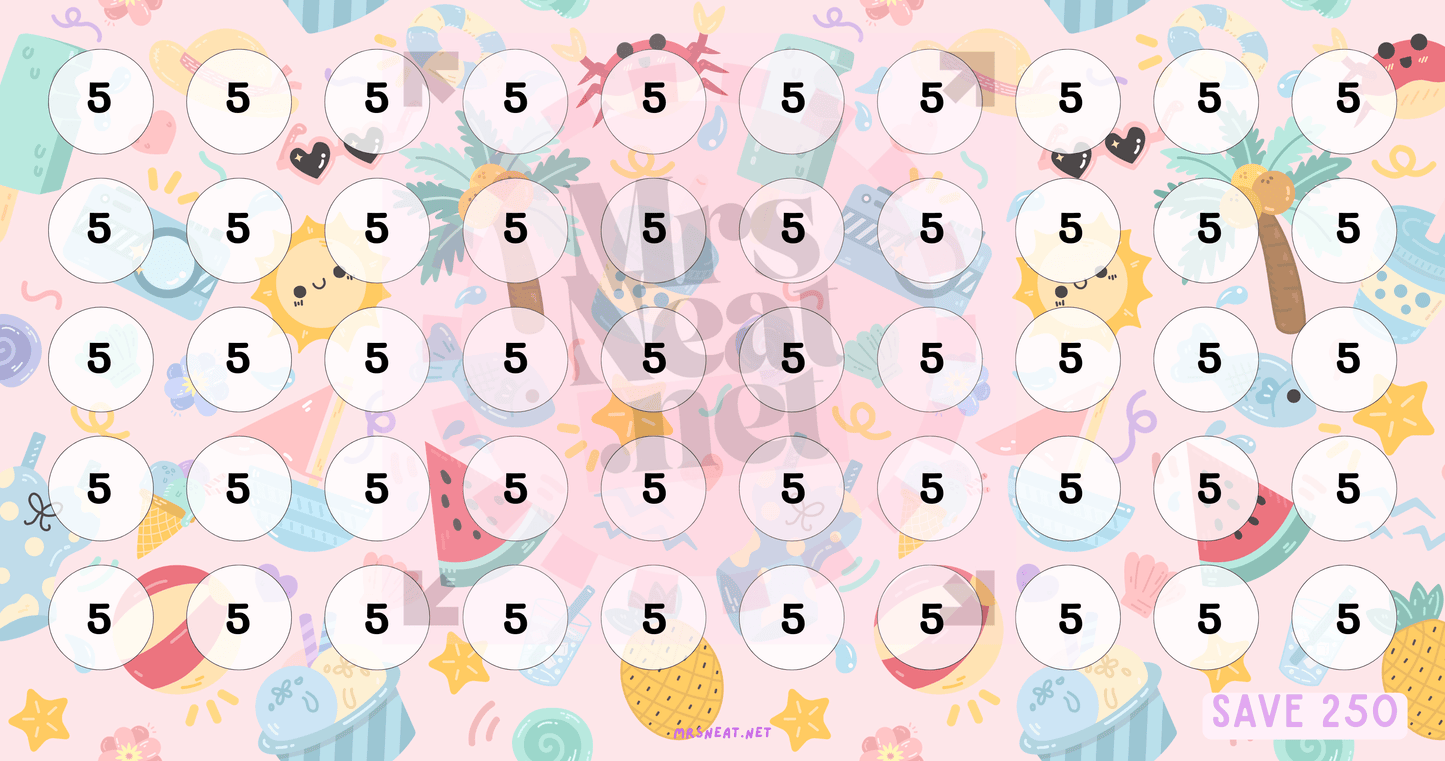 PINK Tiny Mini Summer Savings Challenge Crab Theme for Low Income Savings A6 size