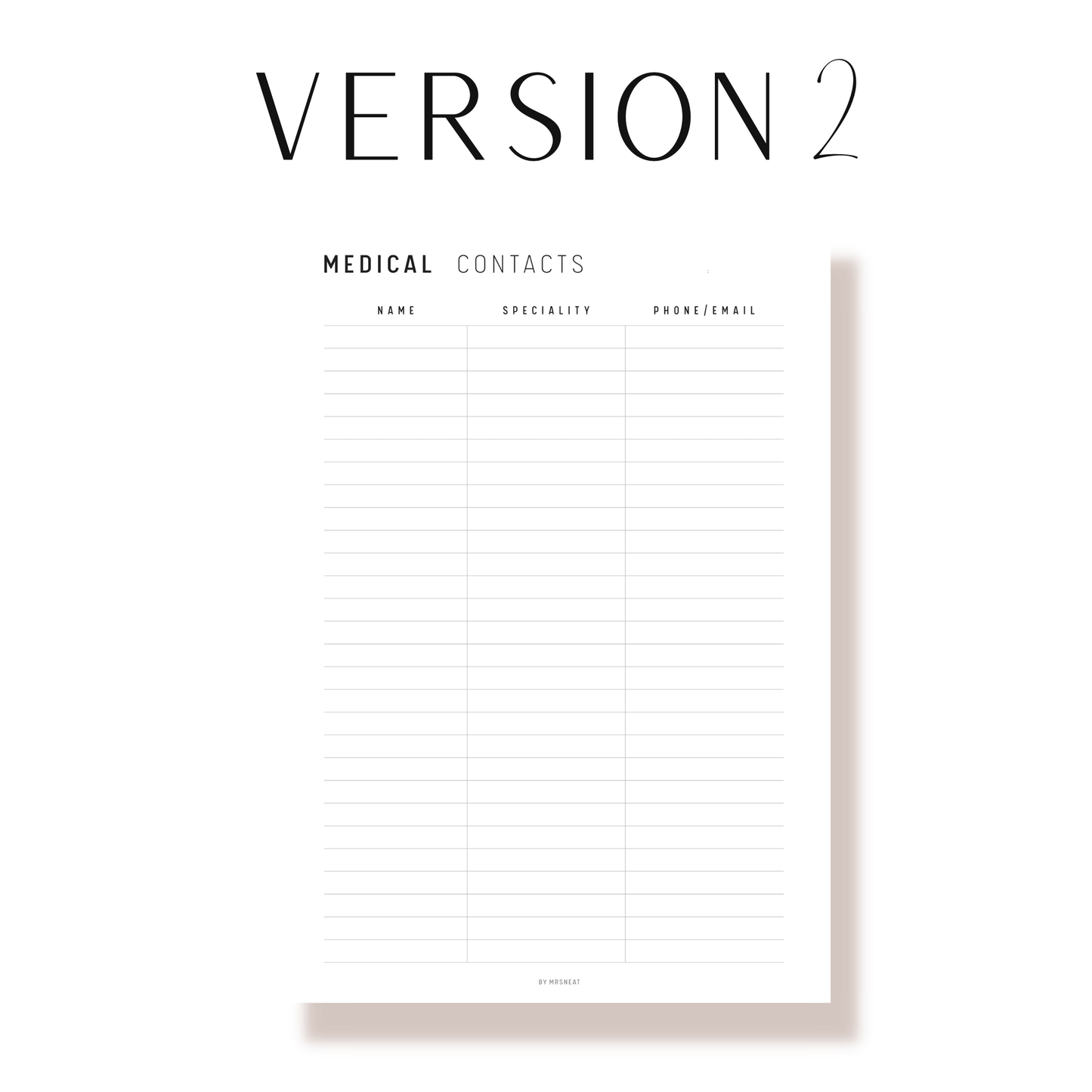 Medical Contact List Printable