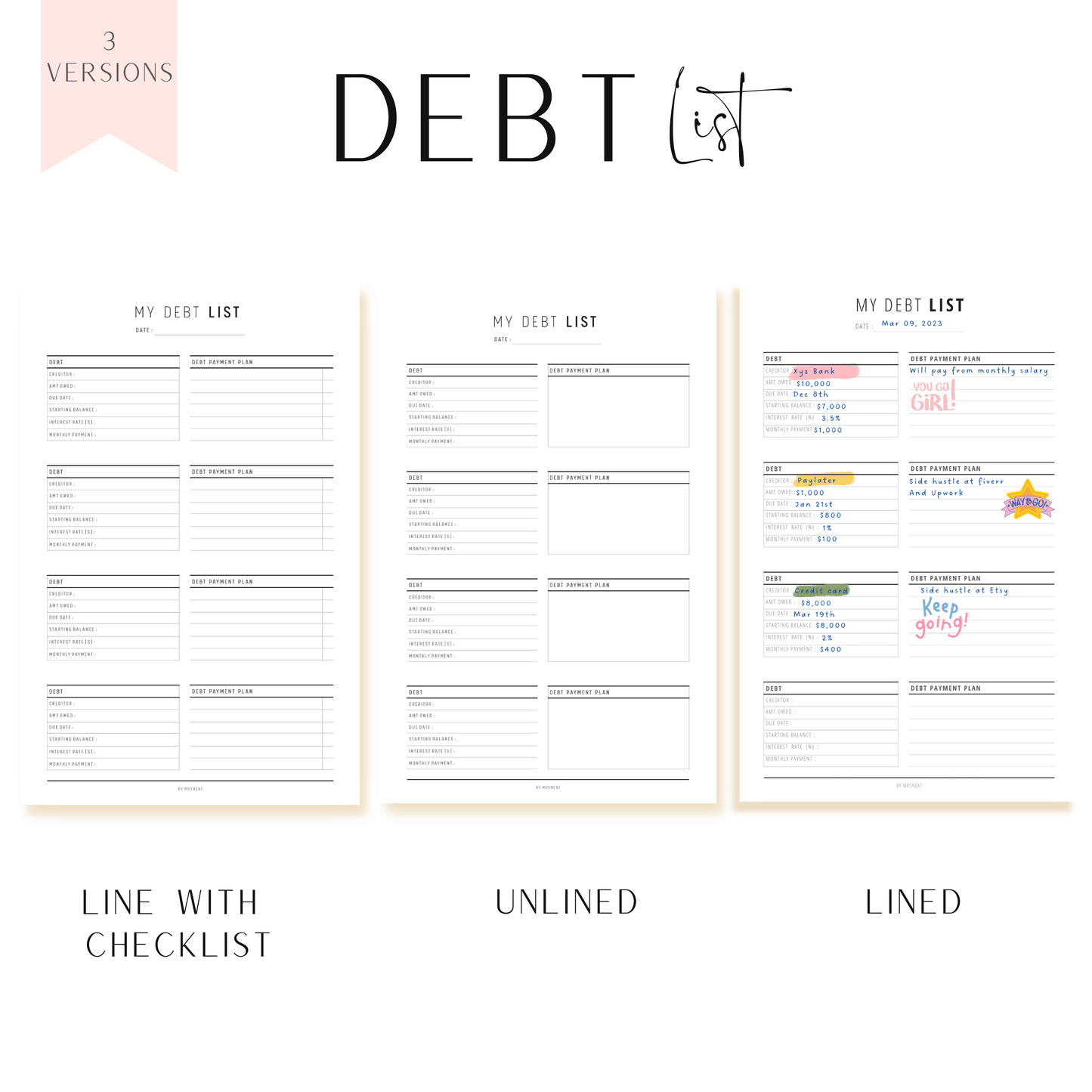 Debt Printable Bundle