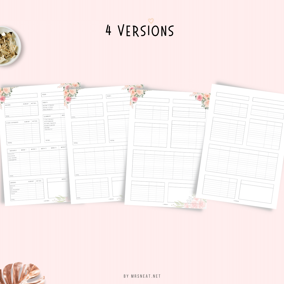 Fillable Budget Sheet Printable Planner, Budget Template, Paycheck Budget, Paycheck Tracker, Bi Weekly Budget, Weekly Budget, 4 Colors, 3 versions, A4, Digital Planner, Printable Planner, 13 Pages, Floral Theme