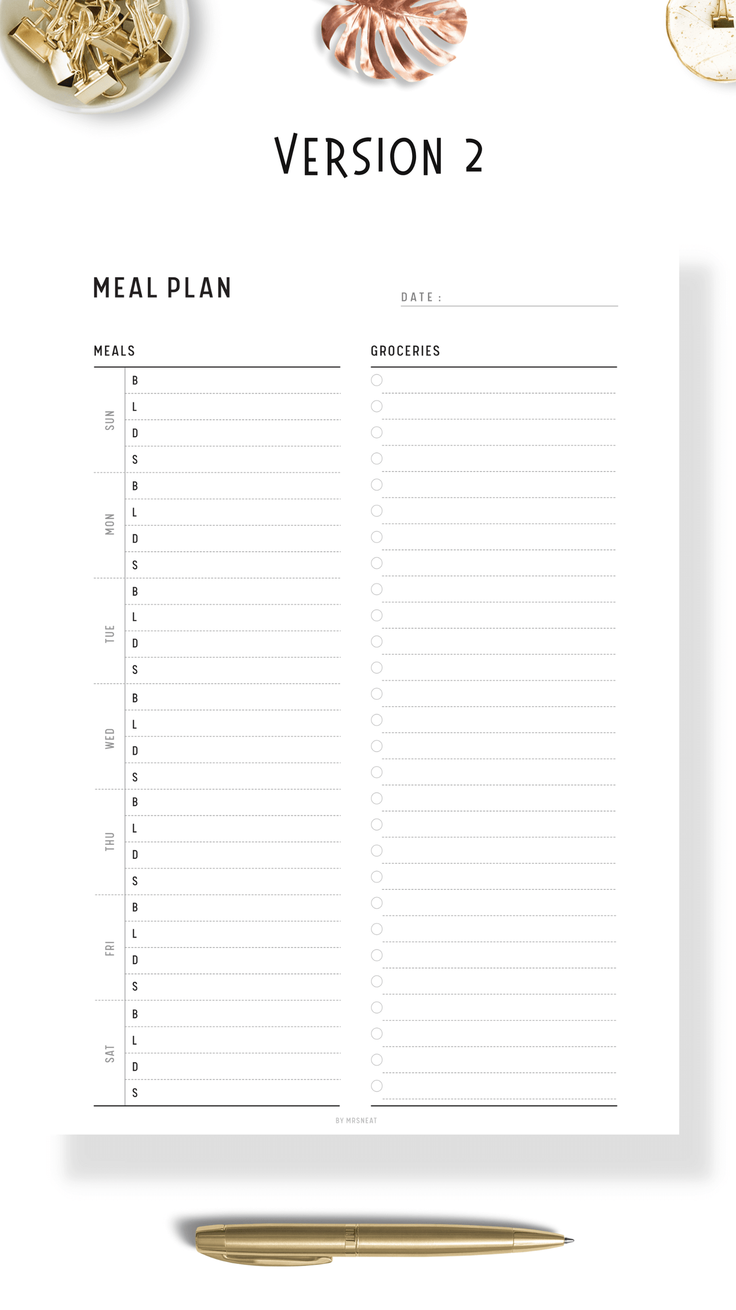 Meal Planner and Grocery List Template