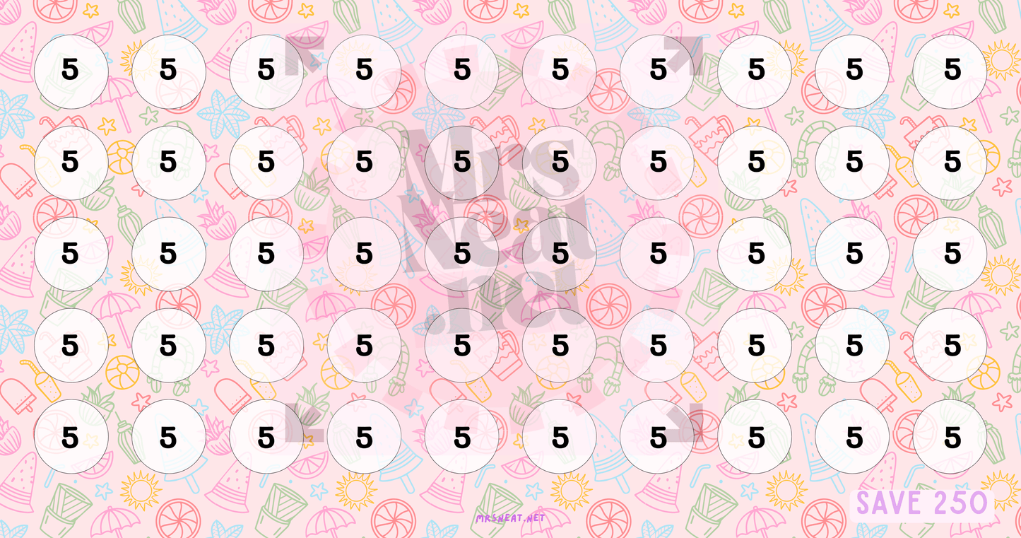 Super cute pink pastel summer savings challenge A6 size digital download for fun mini money game