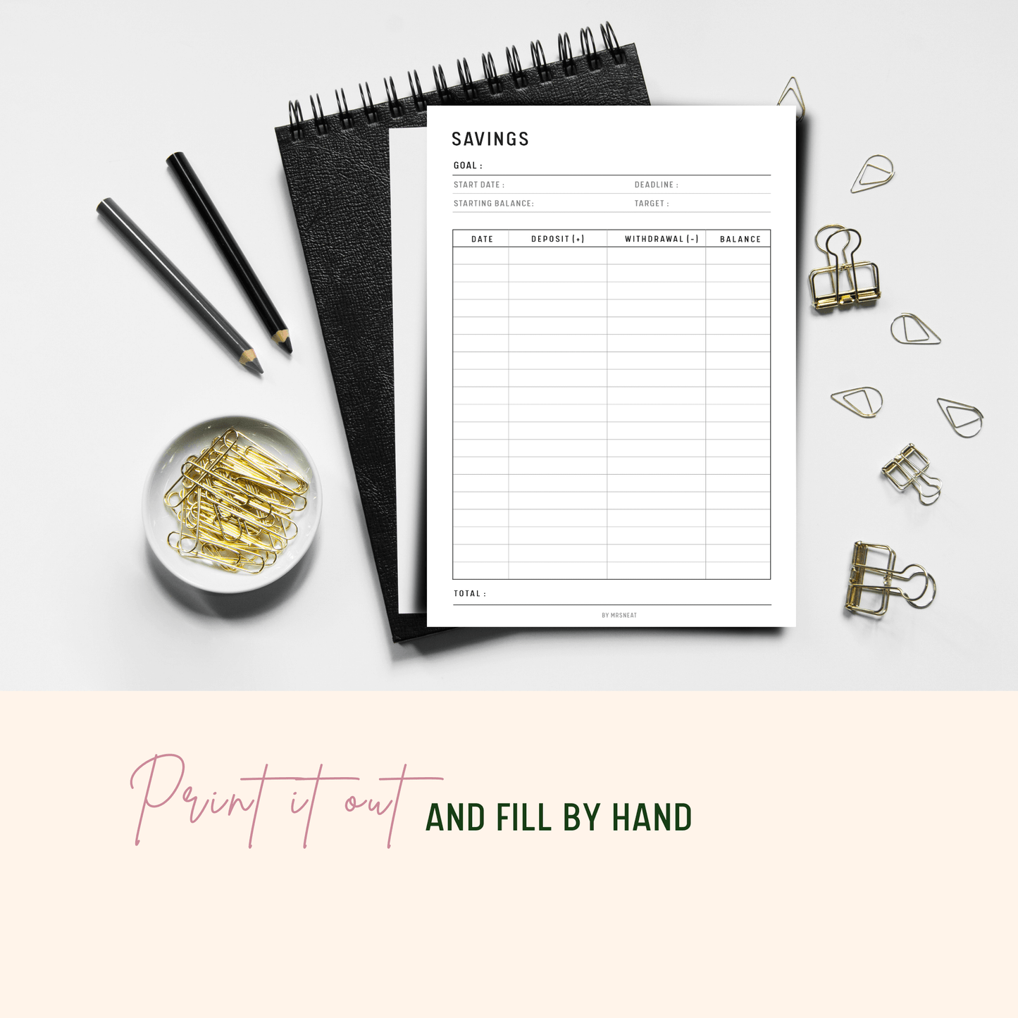 Cute, Beautiful and Minimalist Savings Tracker Printable, Fillable PDF, Digital Planner, A4, A5, Letter, Half Letter