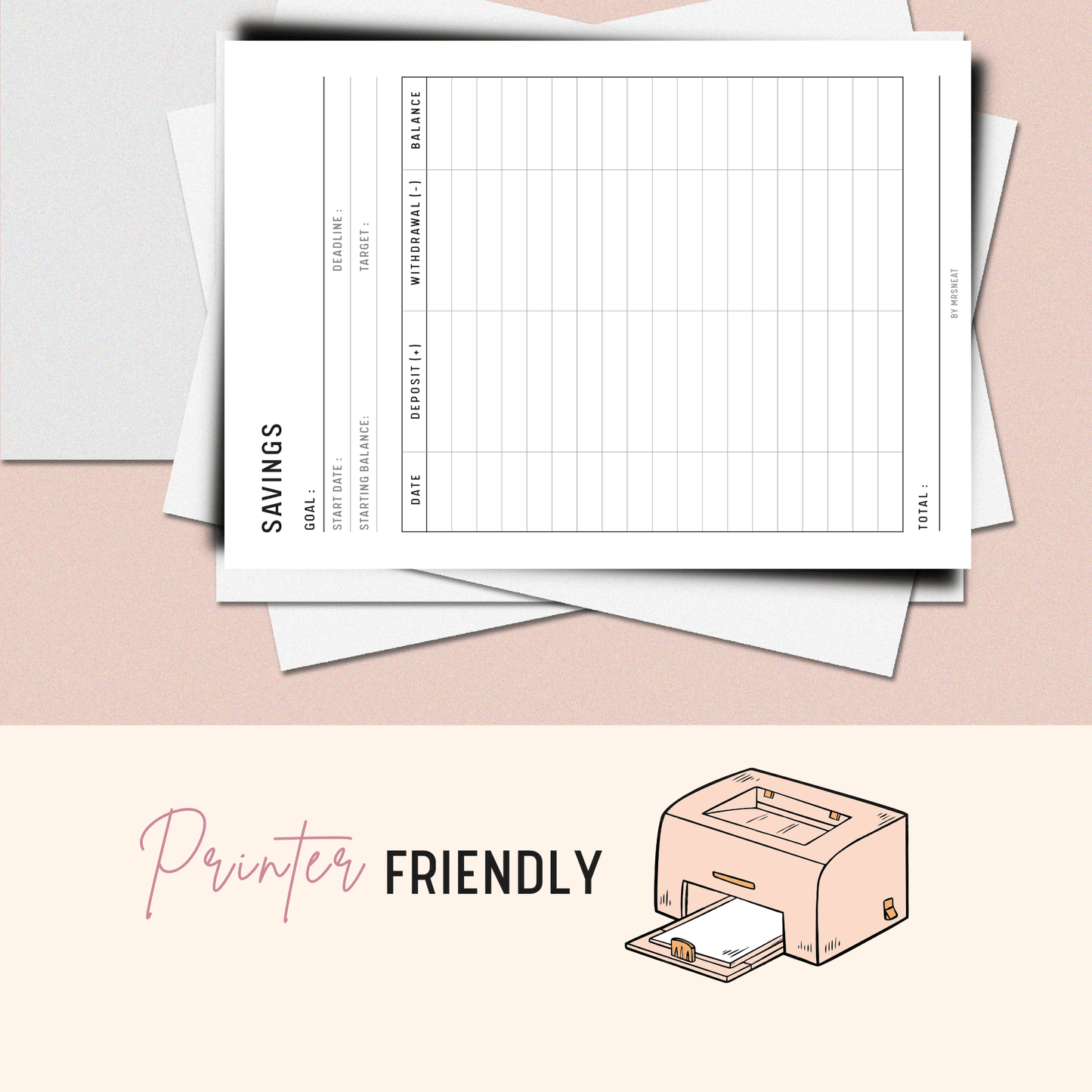 Cute, Beautiful and Minimalist Savings Tracker Printable, Fillable PDF, Digital Planner, A4, A5, Letter, Half Letter