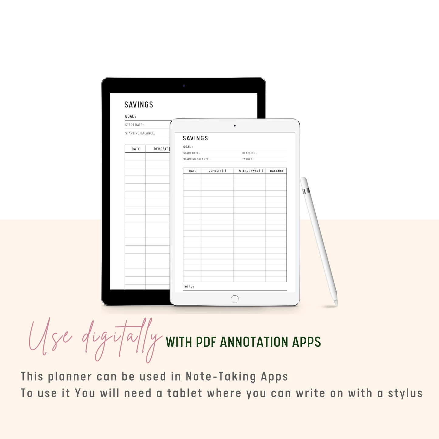Cute, Beautiful and Minimalist Savings Tracker Printable, Fillable PDF, Digital Planner, A4, A5, Letter, Half Letter