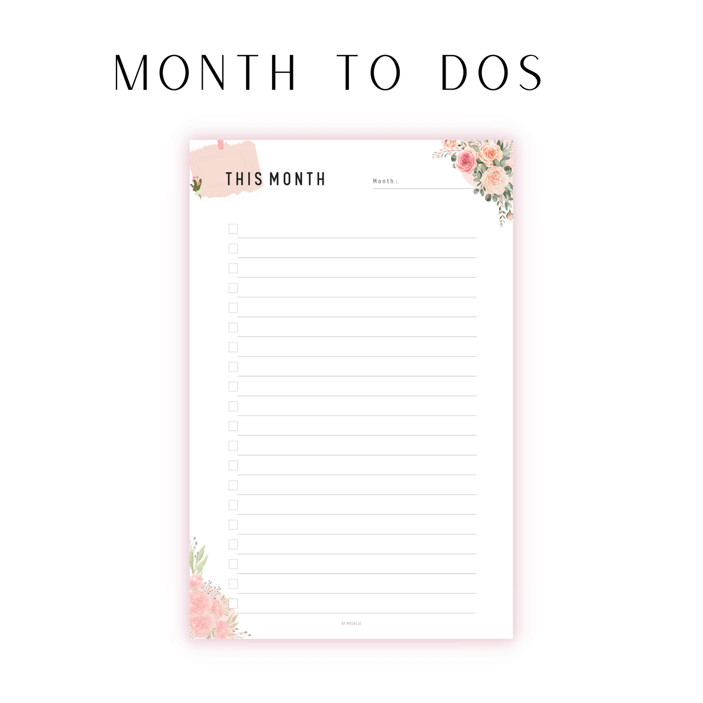 Floral Monthly To Do List Planner