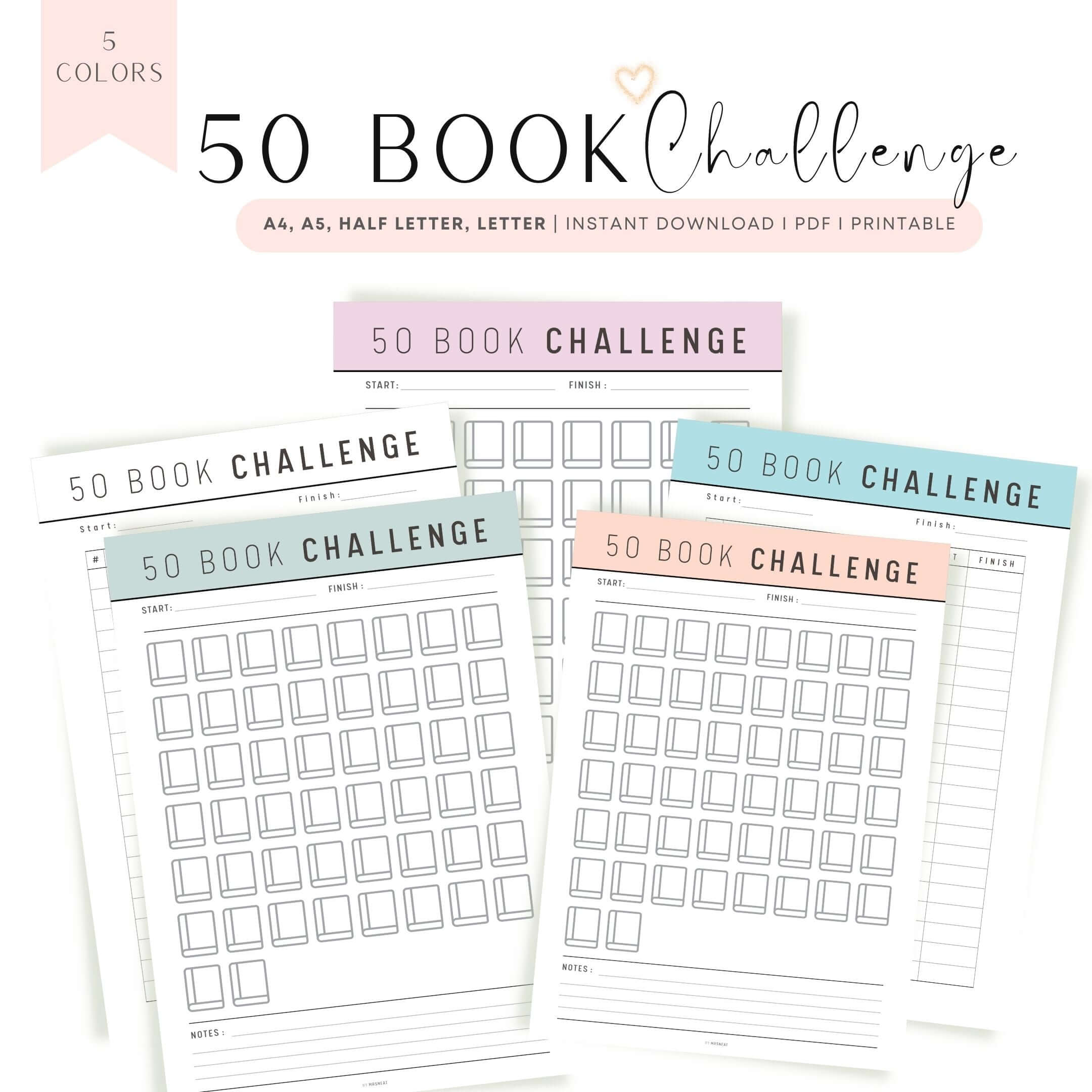50 Book Reading Challenge Printable mrsneat