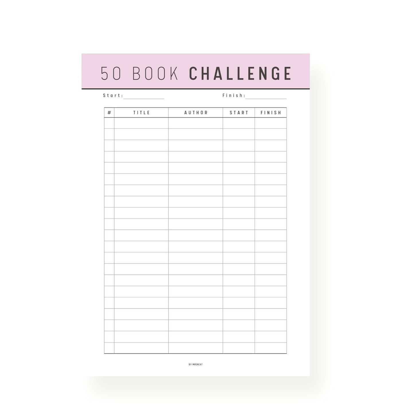 50 Book Reading Challenge Template
