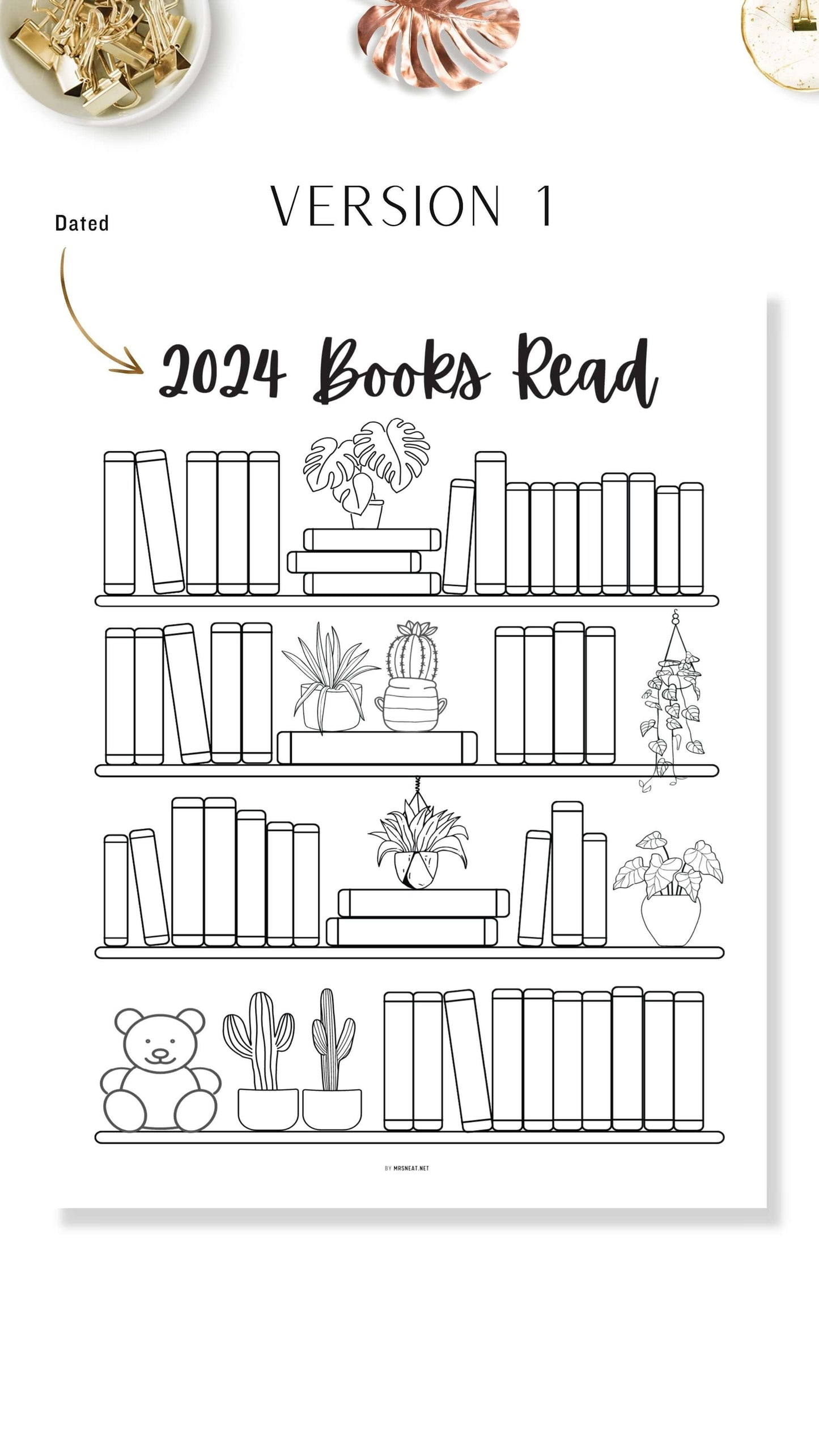 Minimalist Bookshelf Reading Tracker Printable - 50 Books