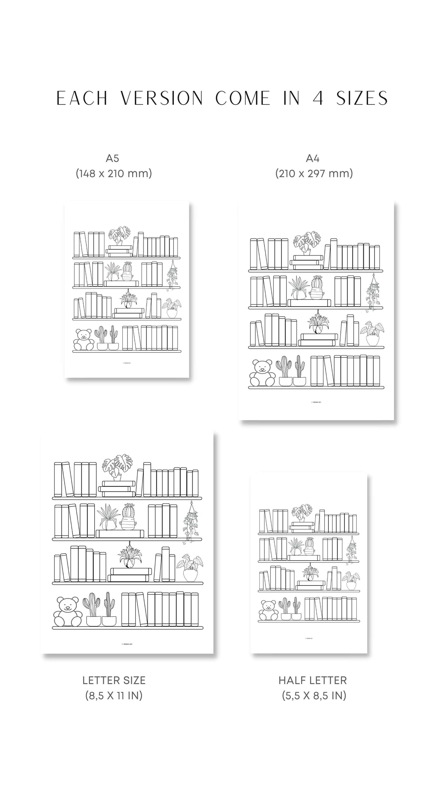A4, A5, Letter, Half Letter Bookshelf Reading Tracker Printable - 50 Books
