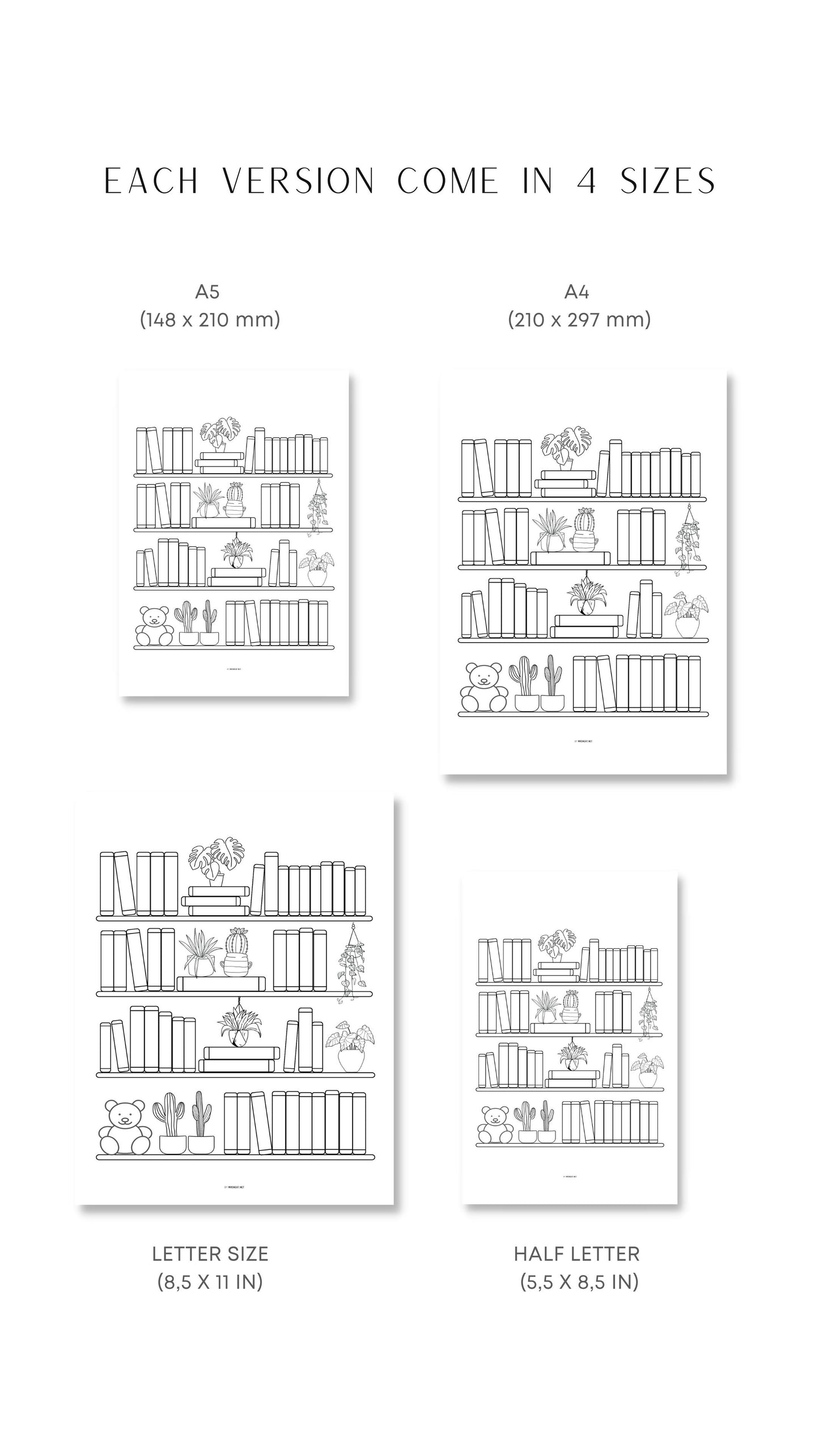 A4, A5, Letter, Half Letter Bookshelf Reading Tracker Printable - 50 Books