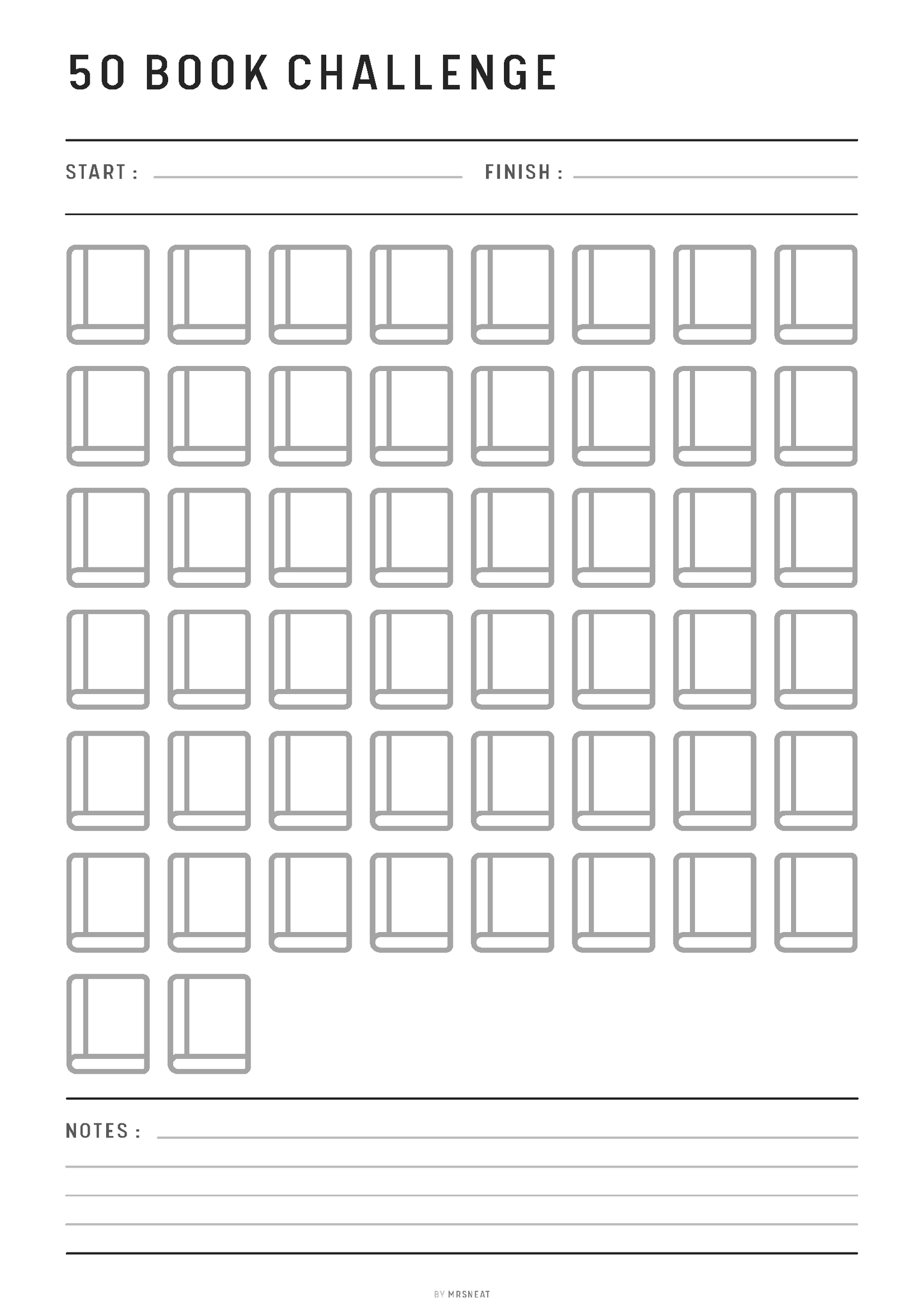 Book Challenge Printable, 100, 50, 30 Book Challenge, 25 Book Challenge, Reading Challenge, A4, A5, Half Letter, Letter, 4 Versions, PDF