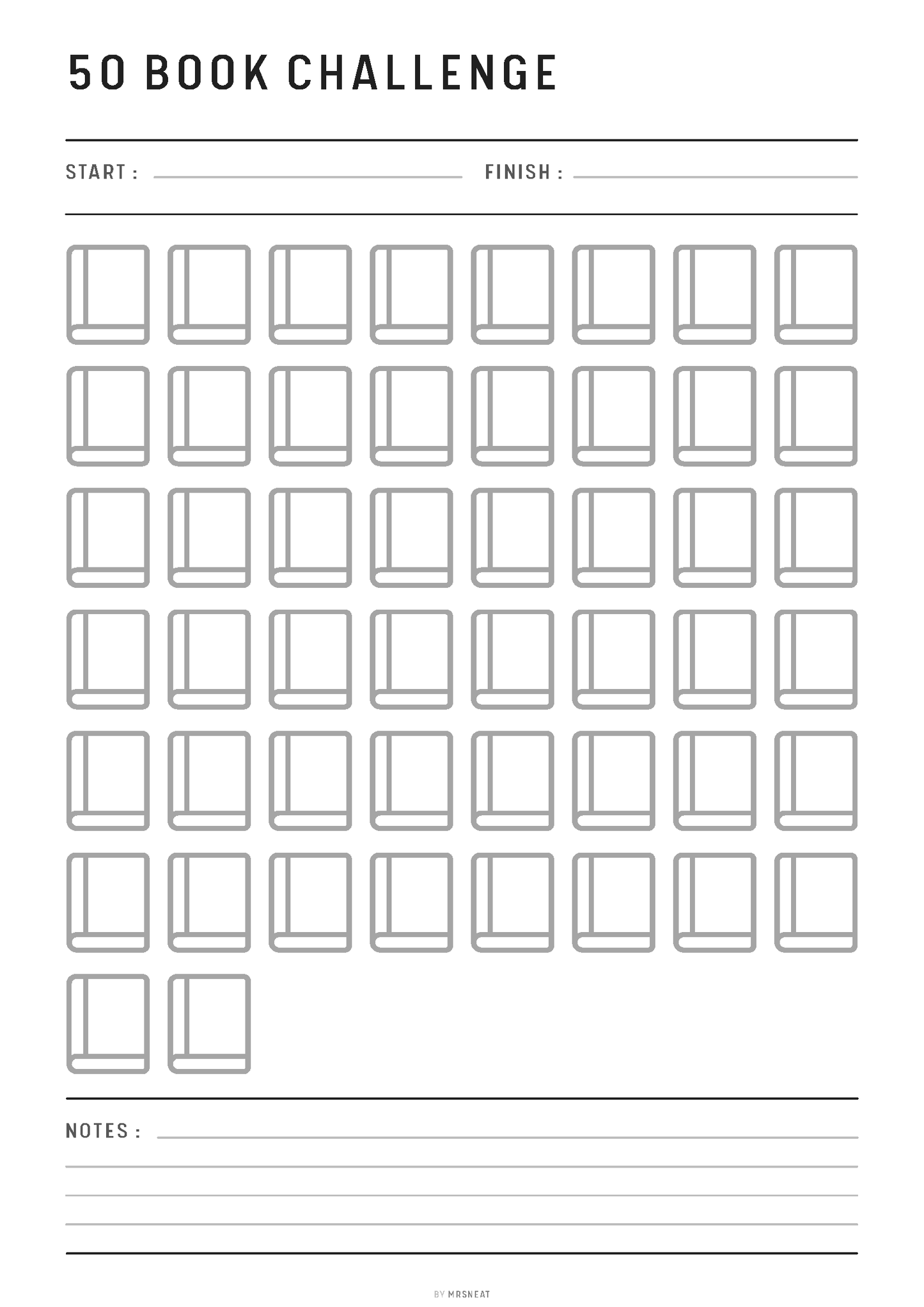 Book Challenge Printable, 100, 50, 30 Book Challenge, 25 Book Challenge, Reading Challenge, A4, A5, Half Letter, Letter, 4 Versions, PDF