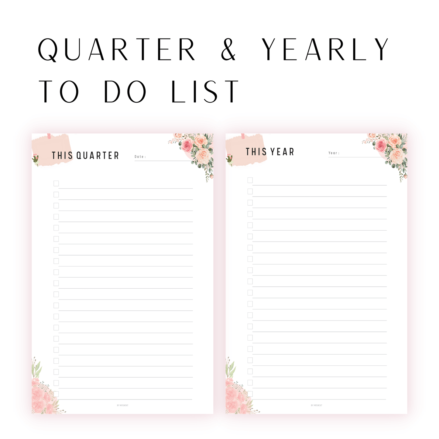 Floral Quarterly & Yearly To Do List Planner