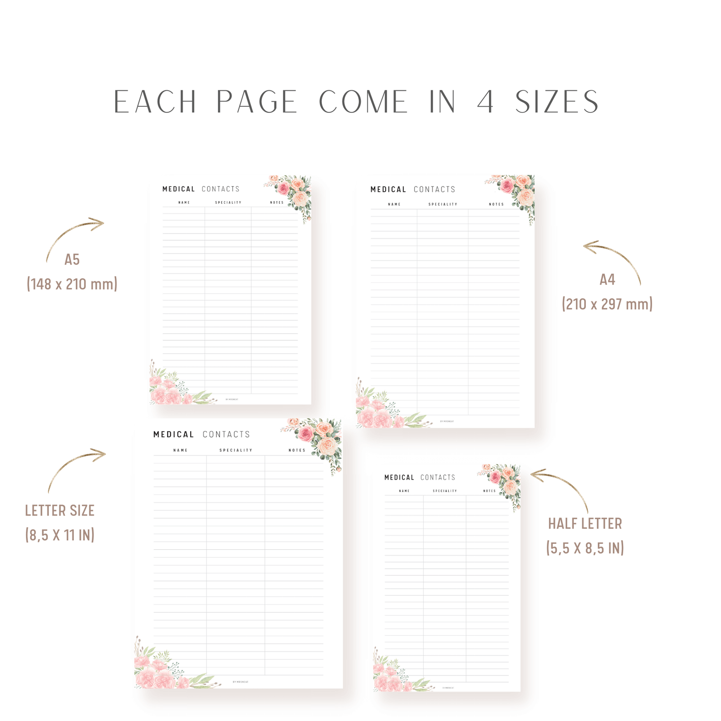 Floral Medical Contact List Printable