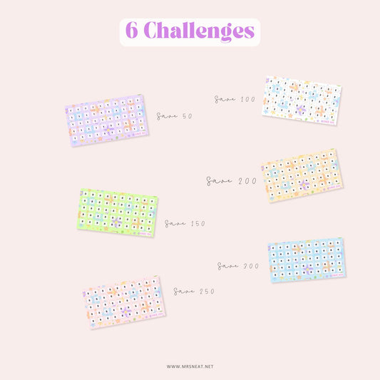 6 cute mini savings challenges, A6 size, colorful