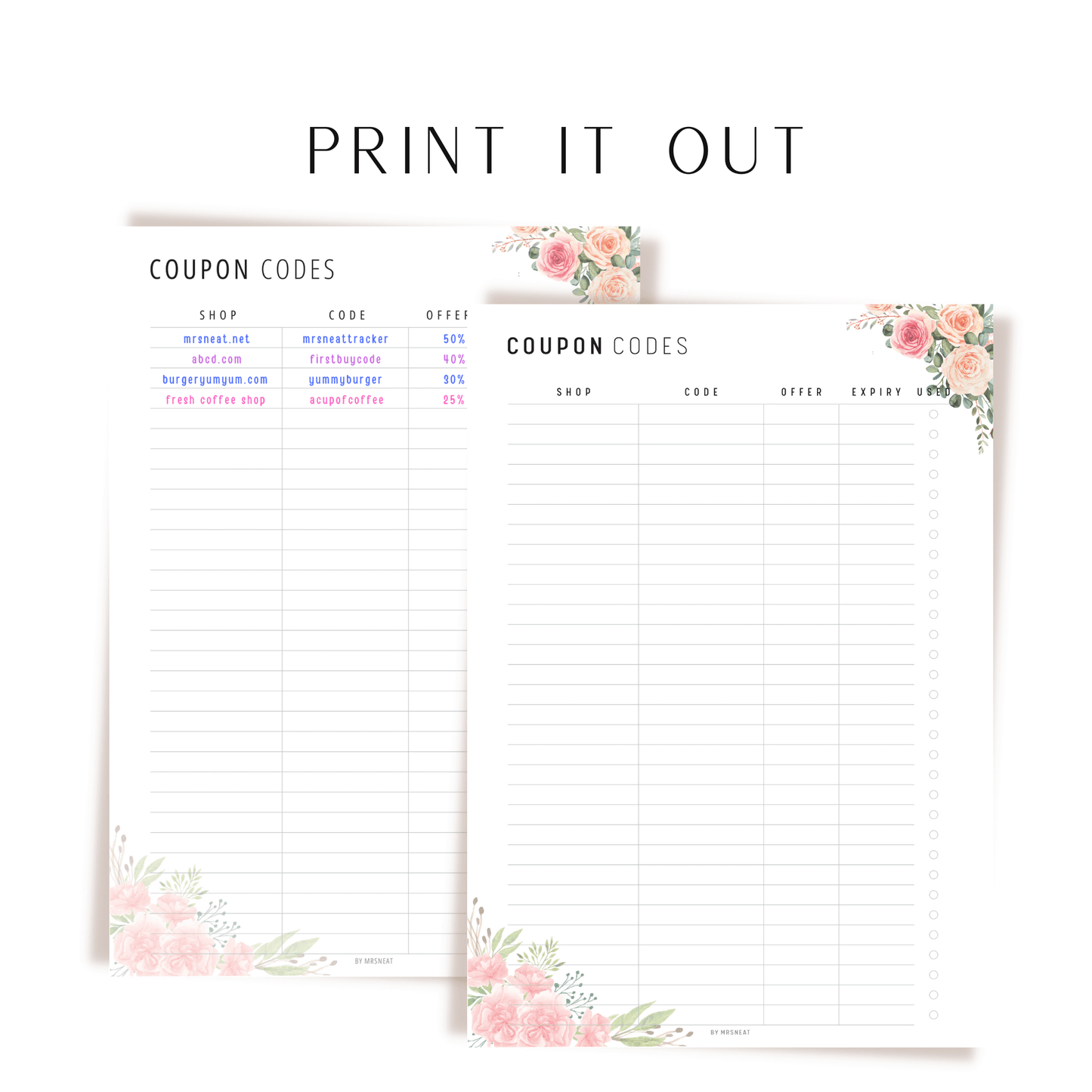 Floral Coupon Code Tracker Printable