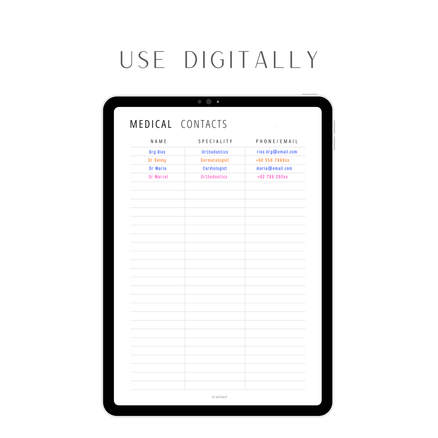 Medical Contact List Printable
